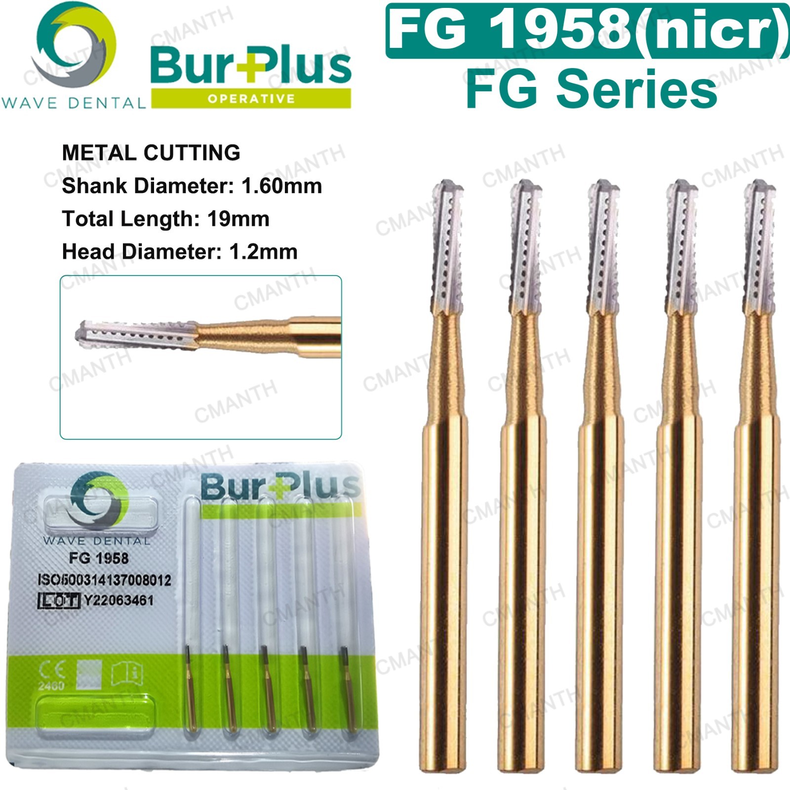 WAVE Dental Carbide Burs Metal Cutting Surgical Bur for High Speed FG1957 1958