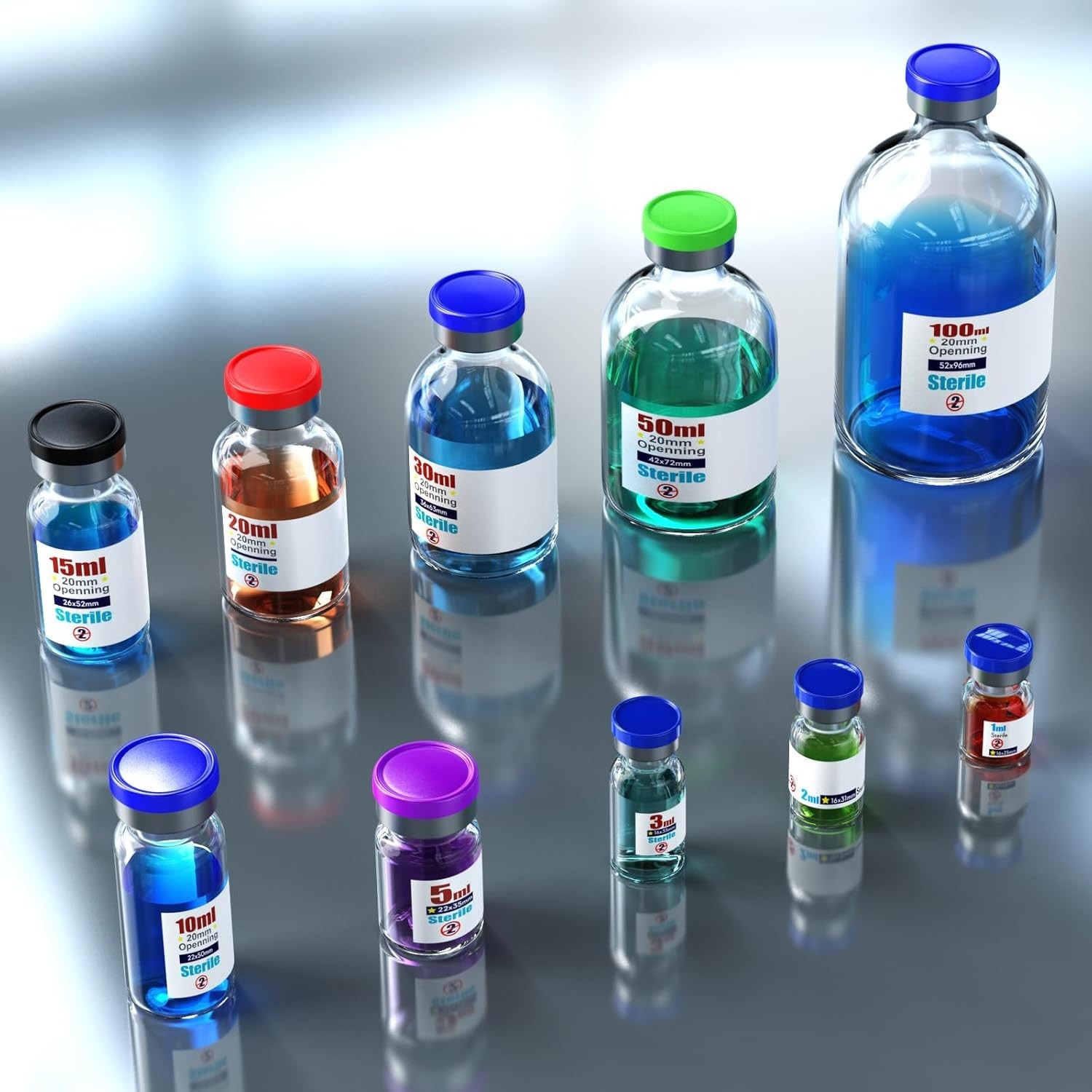 10ml Sterile Vials with Aluminum Cap – Self-Healing Injection Ports, Lab Use