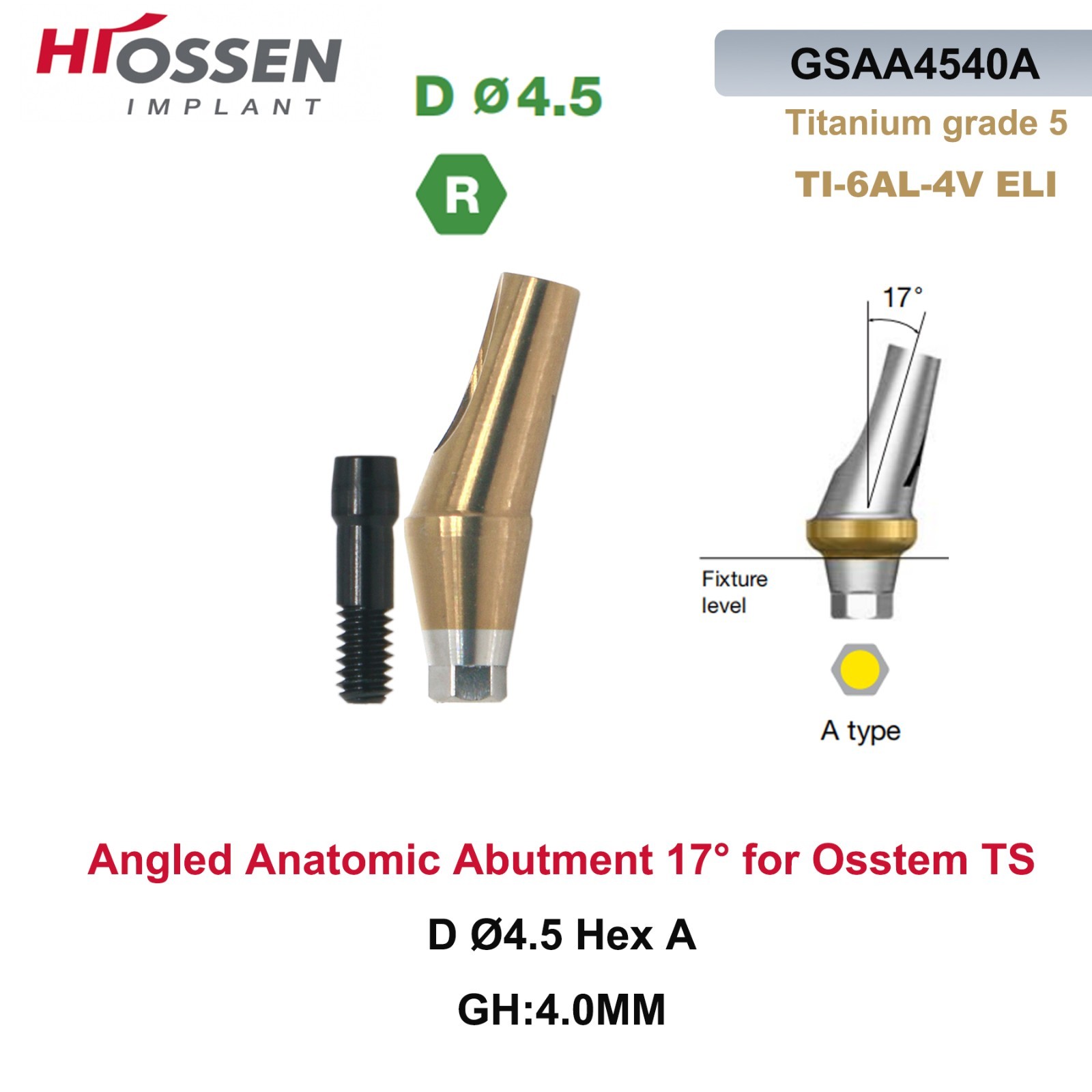 US 17° Angulated Abutment Mini/Regular Hex A/B Transfer Fit Osstem TS/Hiossen ET