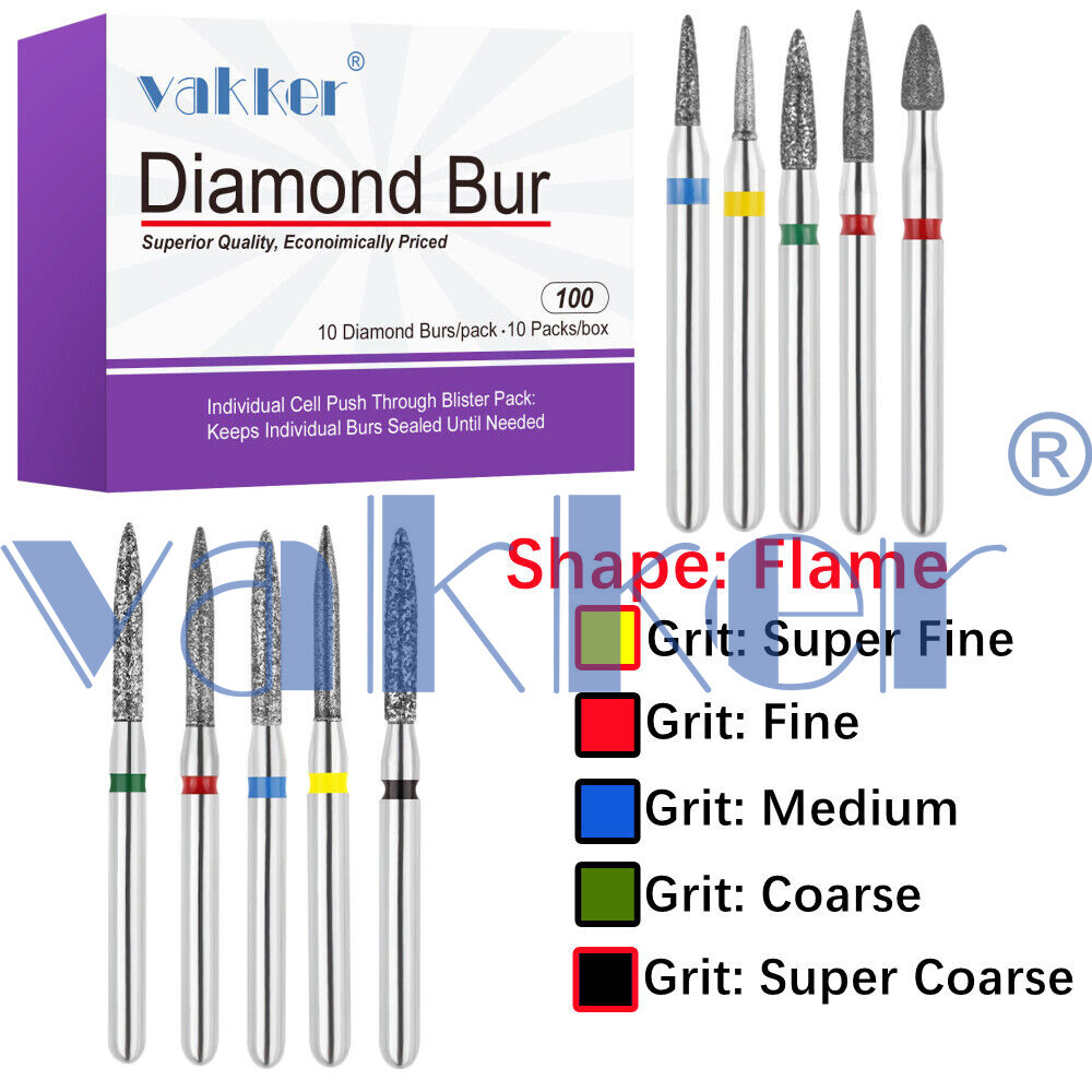 10pc/pk Diamond Burs FG Flame Super Fine Medium Coarse Grit High Speed 862 863
