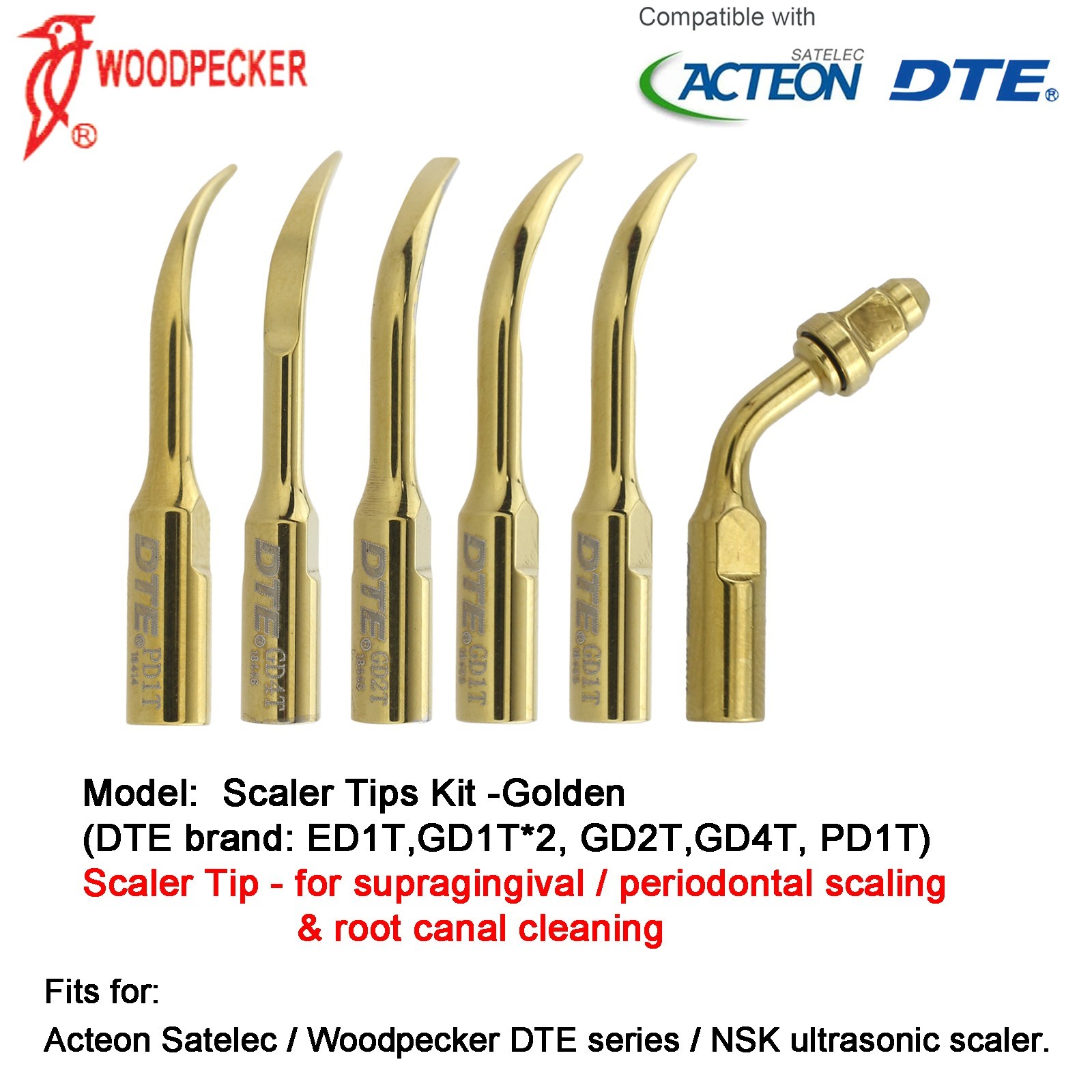 Newtron LED Scaler Handpiece F12609 Woodpecker Piezo Tips GD1 fit Acteon Satelec