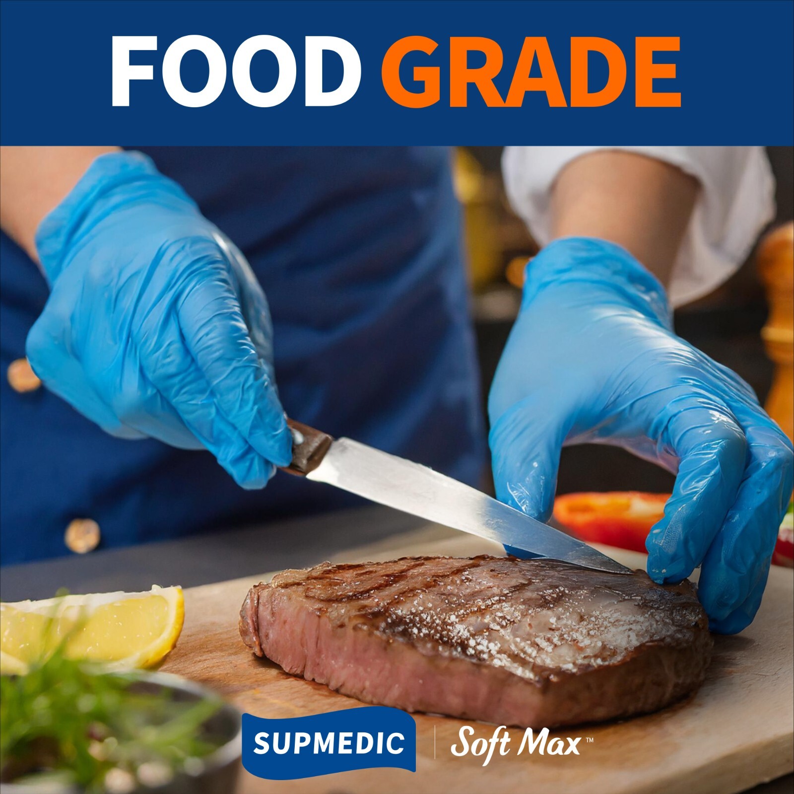 Blue Disposable Nitrile Gloves 3.5 Mil, Powder Free Food-Grade Exam Gloves