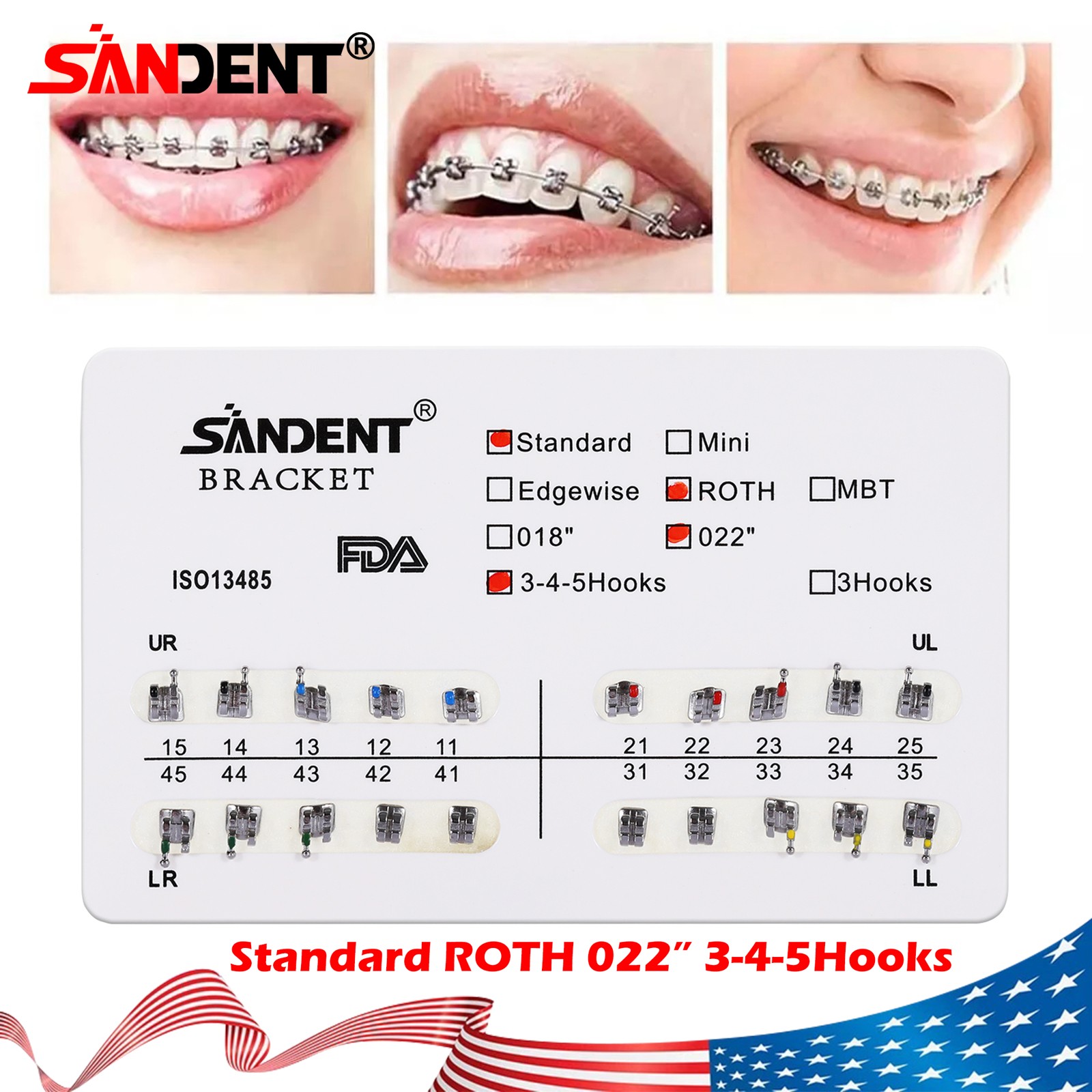 10 kits Dental Orthodontic Brackets Metal Braces Standard Roth 022 Hooks 3-4-5