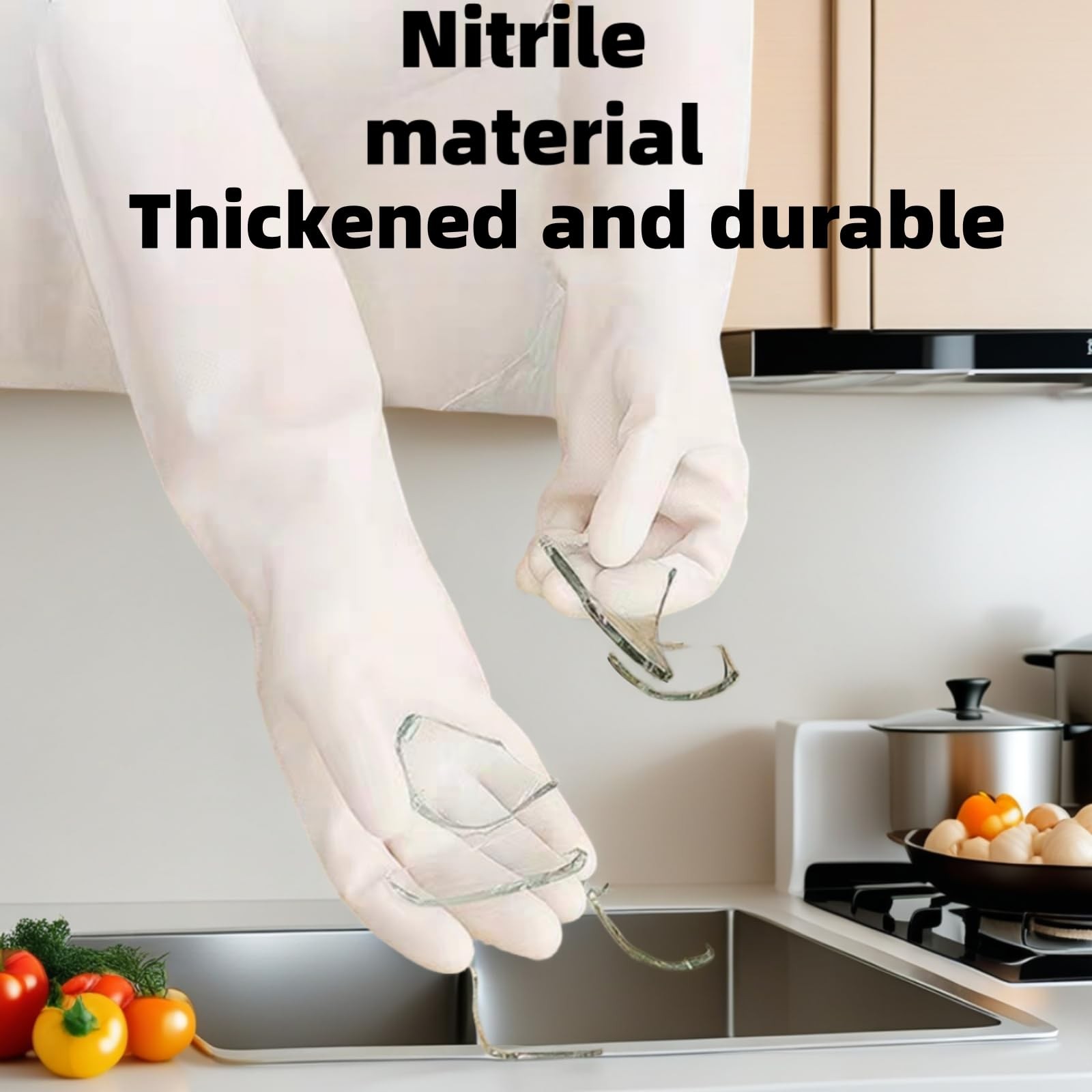 White Nitrile Rubber Gloves Large,Long Sleeve Thickened Reusable,18inch House…