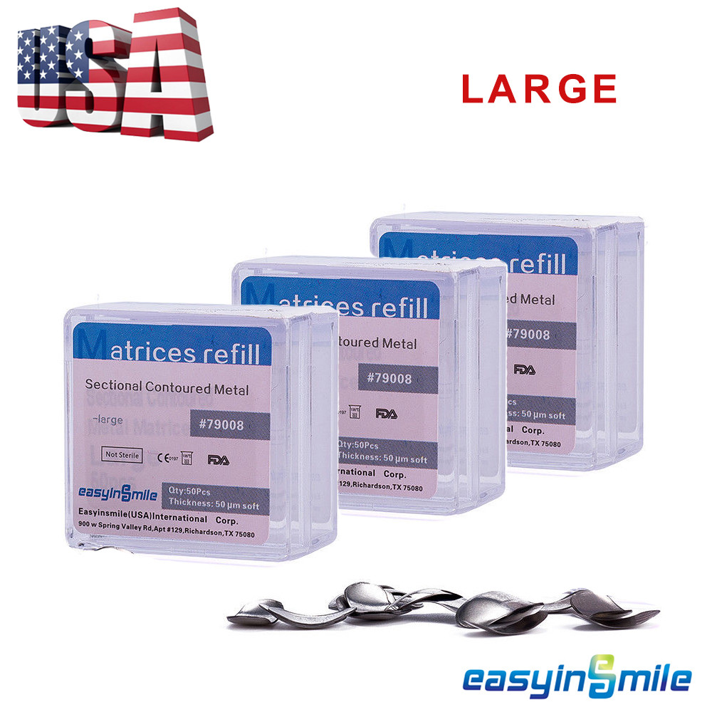 150Pc Dental Sectional Contoured Metal Matrices Matrix Large Refill Package 50μm