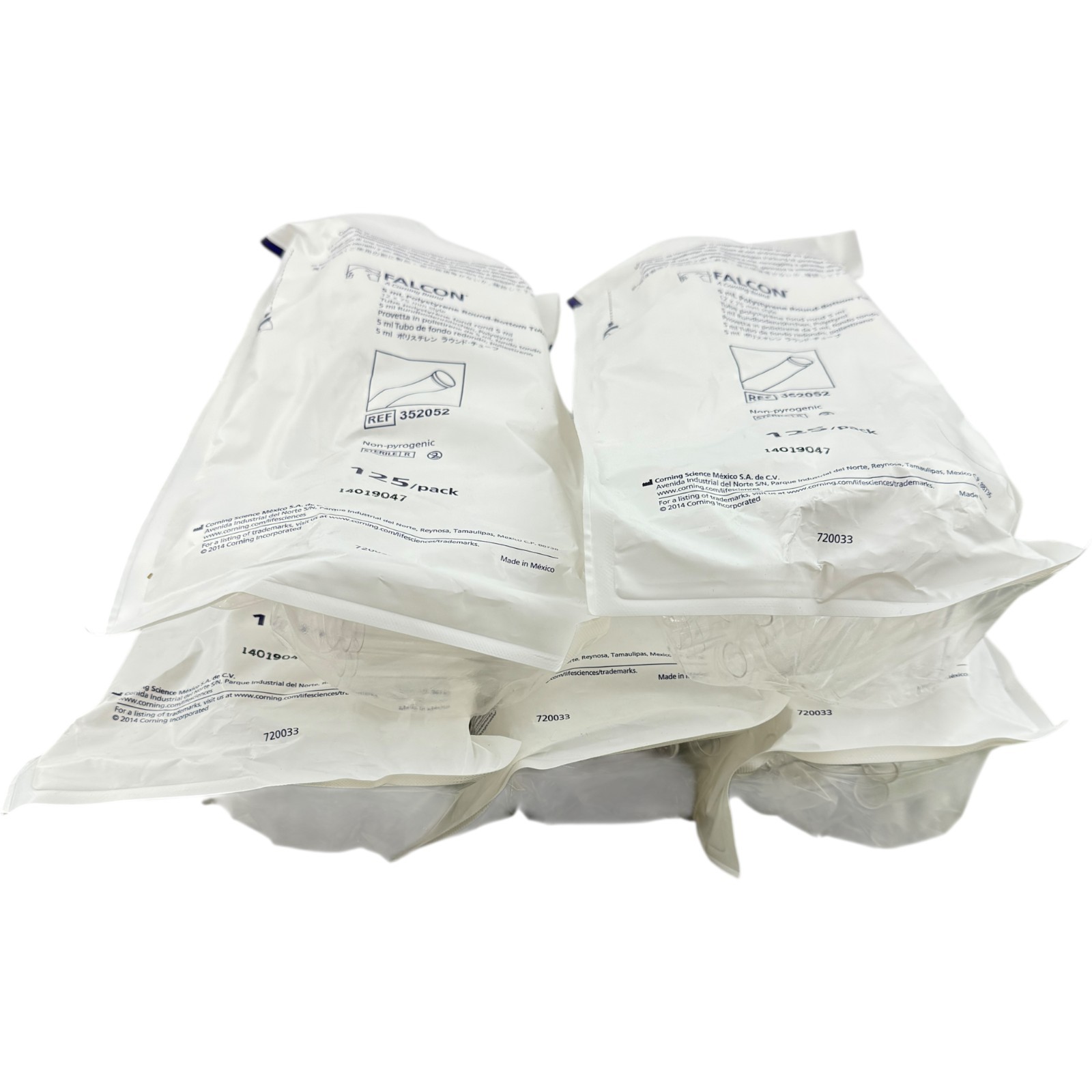 5 Pack of BD Falcon 5ml Polystyrene Round Bottom Tube 12x75mm 125 per Pack