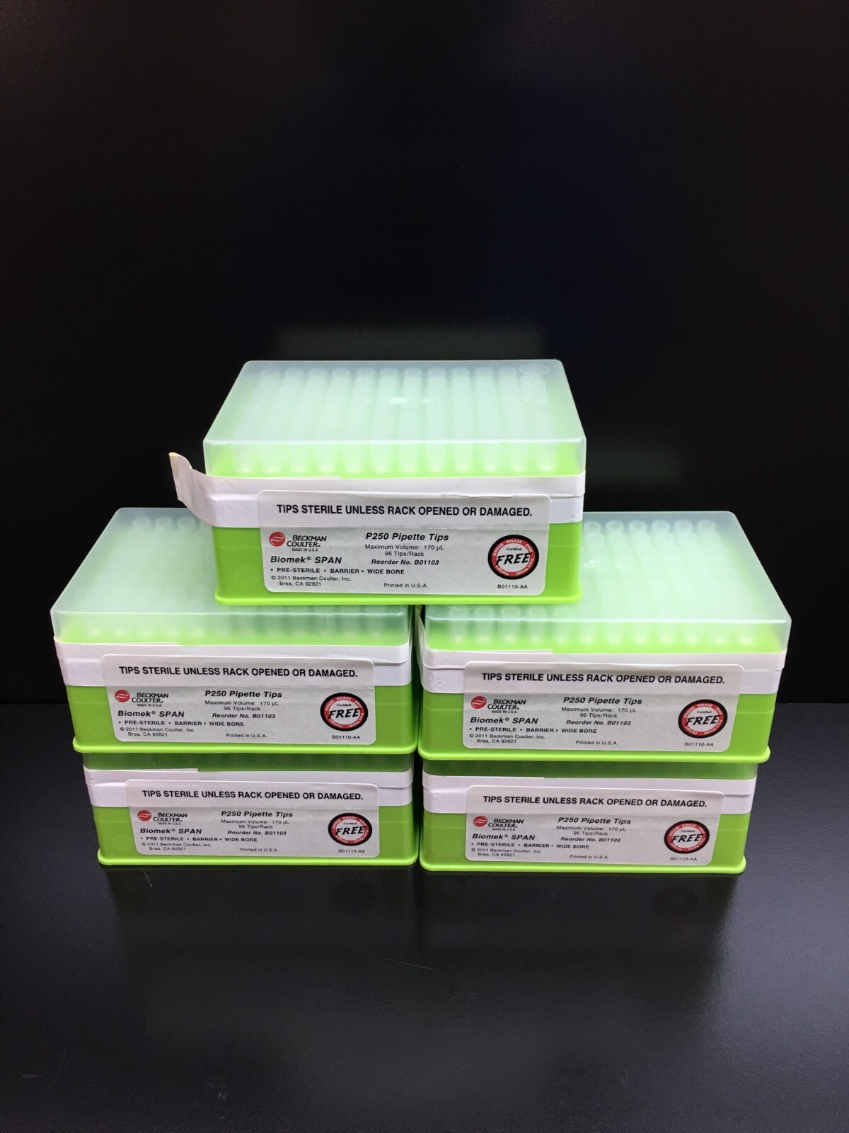 Beckman Coulter REF B01103 Biomek SPAN P250 Pipette Tips 170uL Lot 5 racks