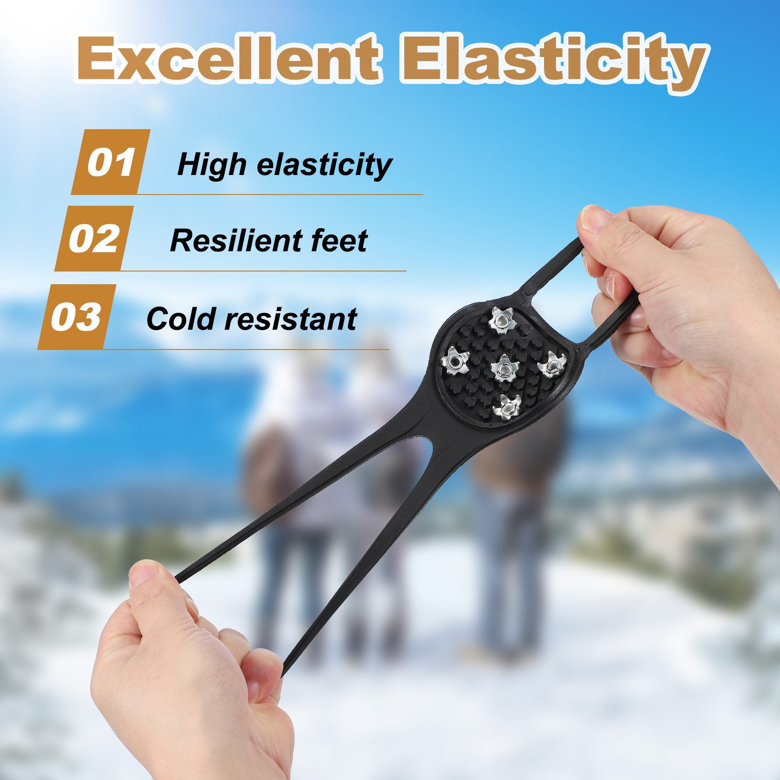 3 Pcs Non-Slip Spikes, 5 Tooth Steel Nails Ice Cleats, Black Size-M