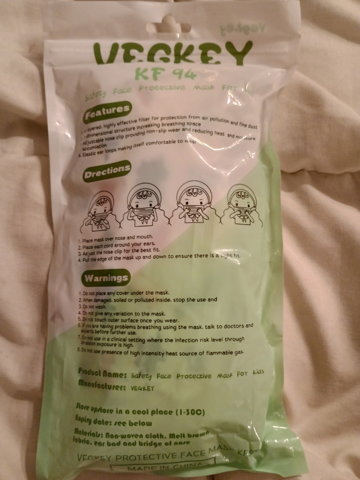 Vegkey KF94 Kids Safety Face Mask Pack Protective Masks for Children Dust Multi