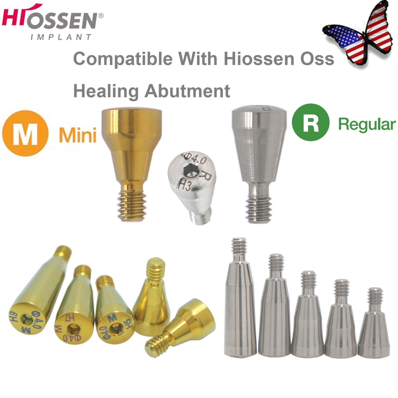 5Pcs Healing Cap Abutment Internal Hex Hiossen & Osstem Mini Regular Cover Screw