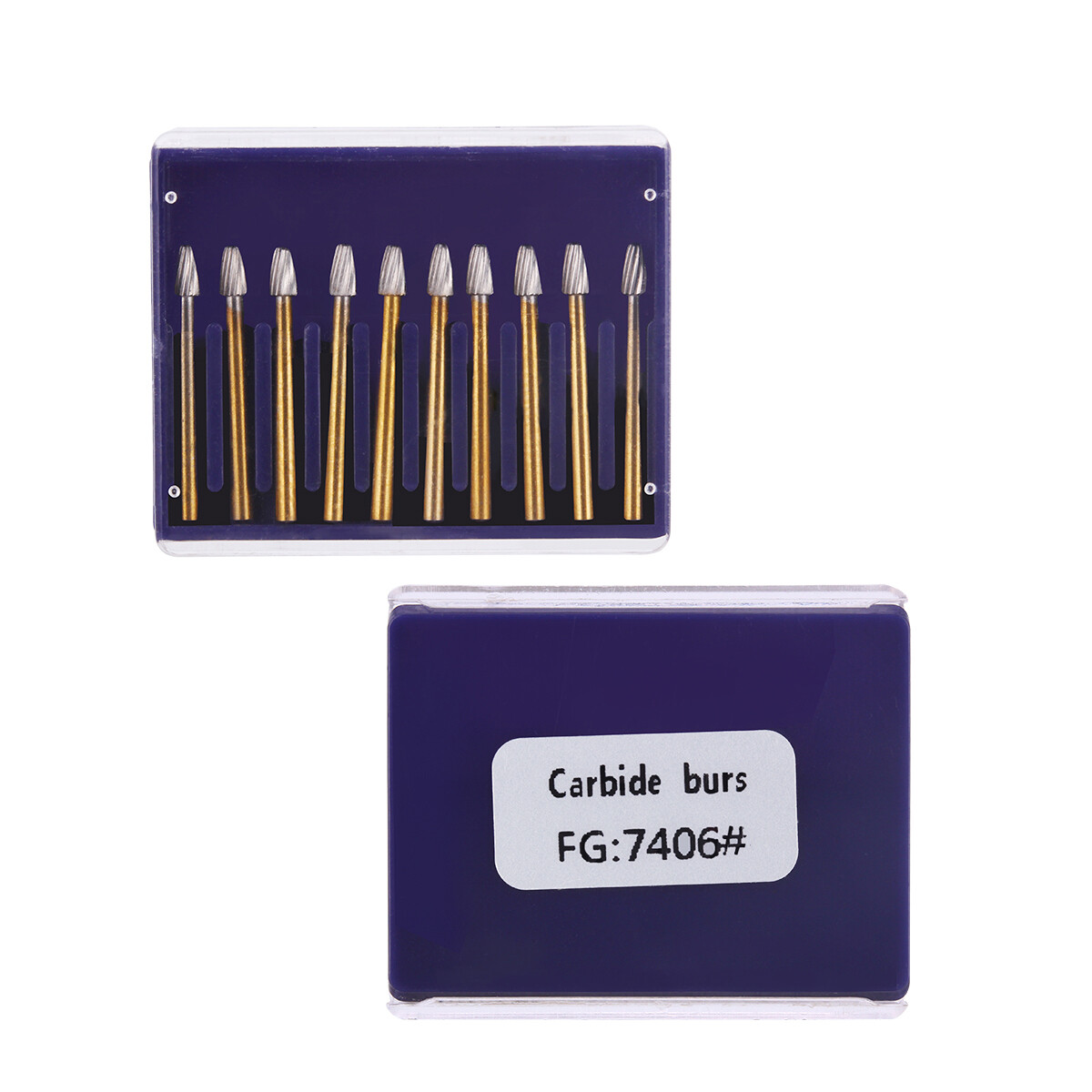 10pcs Dental Tungsten Steel Carbide Bur FG 7406 Egg Shape F High Speed Handpiece