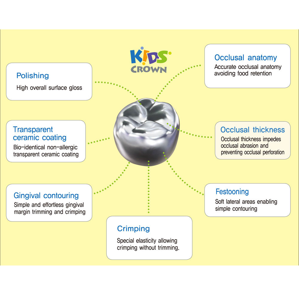 (5 refill) Stainless Steel Primary Molar Crown Kids Crown Compatible all size