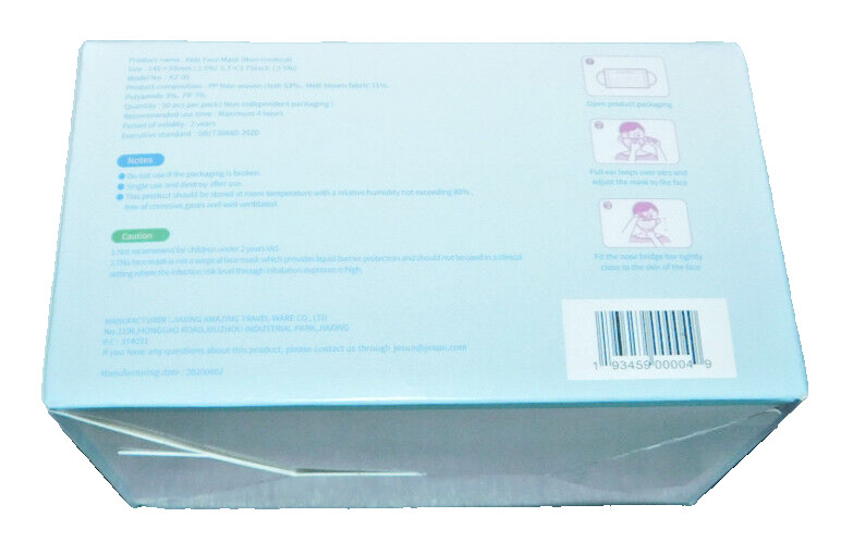 Kids Face Masks 50 Non-Medical JeSun Disposable 3-Ply Ear Loop Unisex White