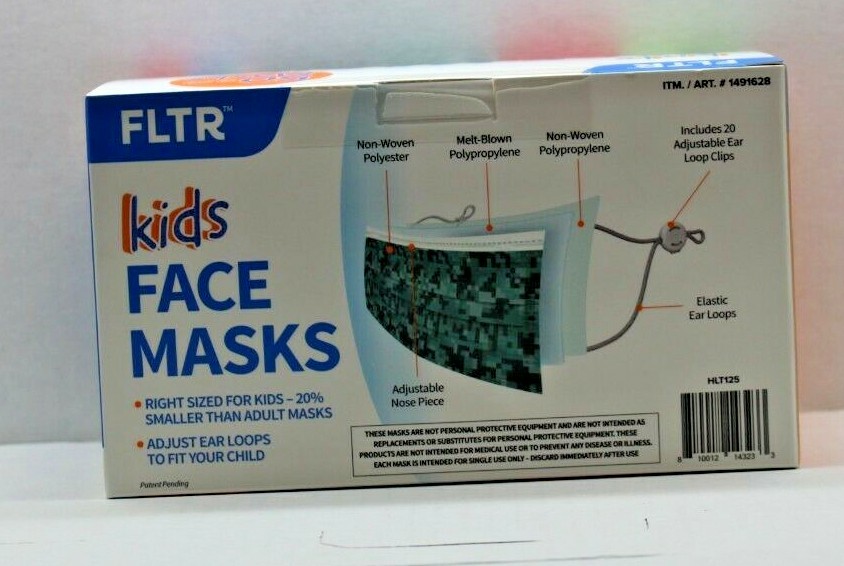 FLTR Kids General Use FACE MASKS 50 Masks ** 20 Adjustable Ear Clip **