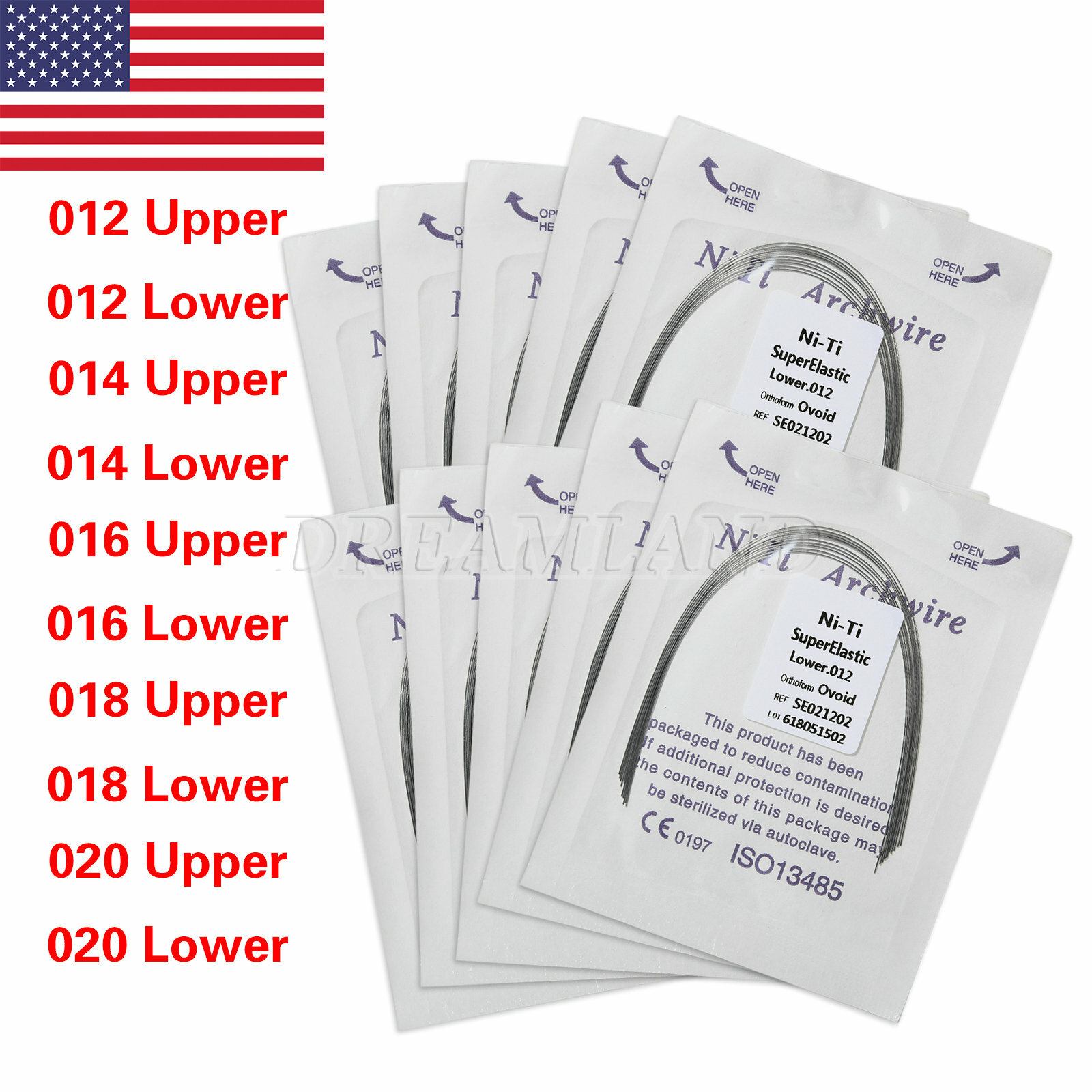 10pcs/pack Dental Orthodontic Super Elastic Niti Arch Wire Round Ovoid Form USA