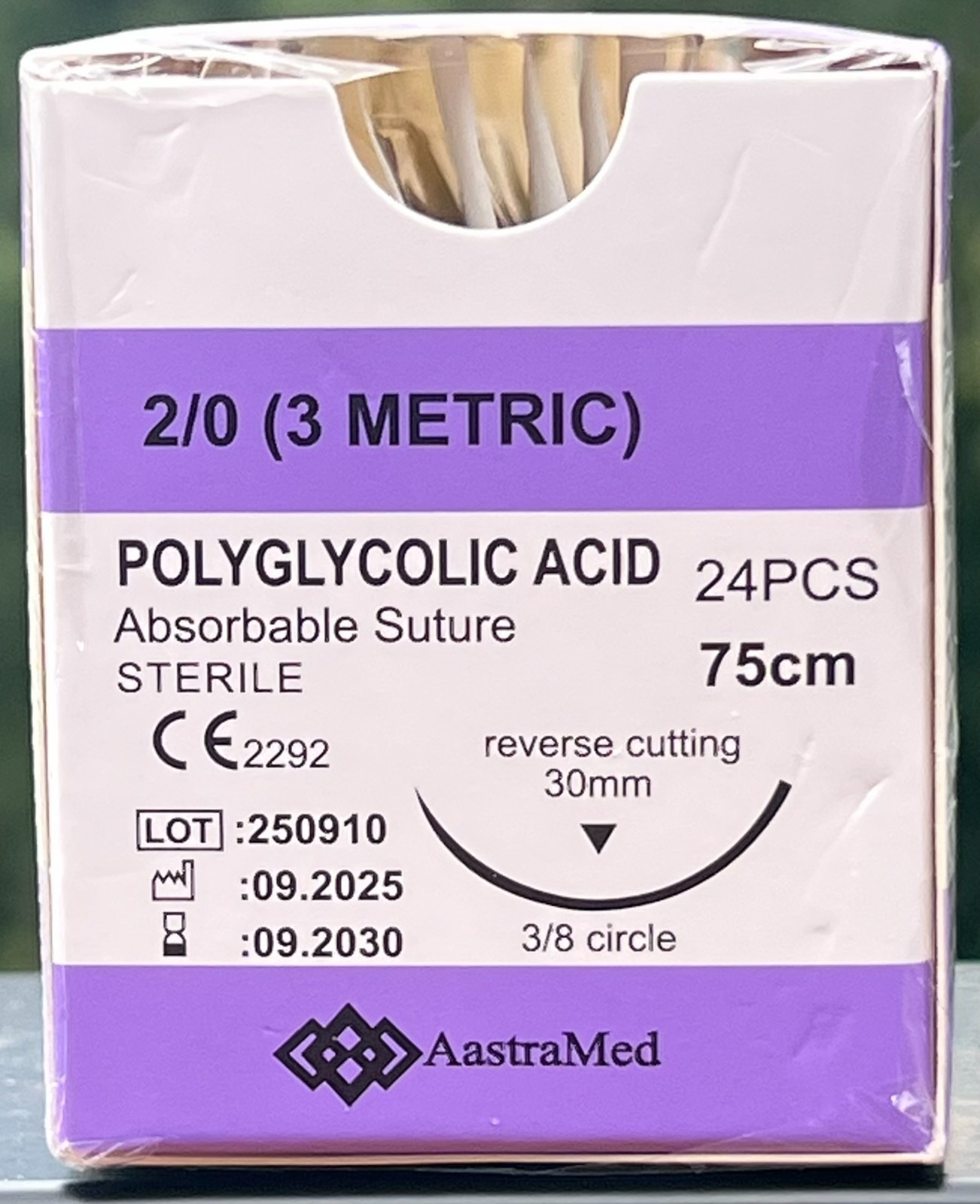 2/0 PGA, 72ct (3 Boxes) Polyglycolic Acid, Veterinary Dental, R-cut 30mm