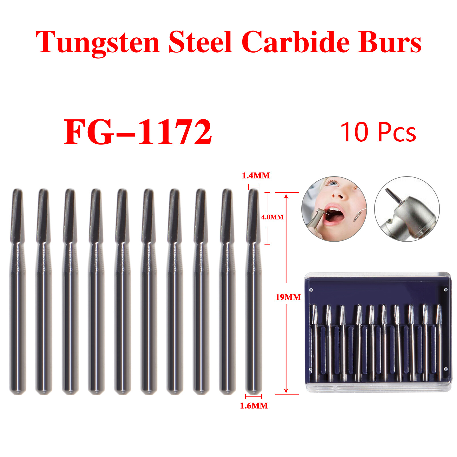 10*Dental Tungsten Carbide Tungsten Steel Burs for High Speed Handpiece FG1172
