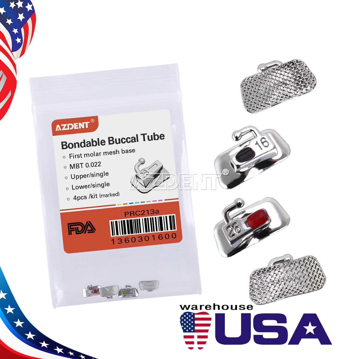 AZDENT Dental Orthodontic 1st Molar Buccal Tubes Bondable MBT/Roth.022 Non-conv
