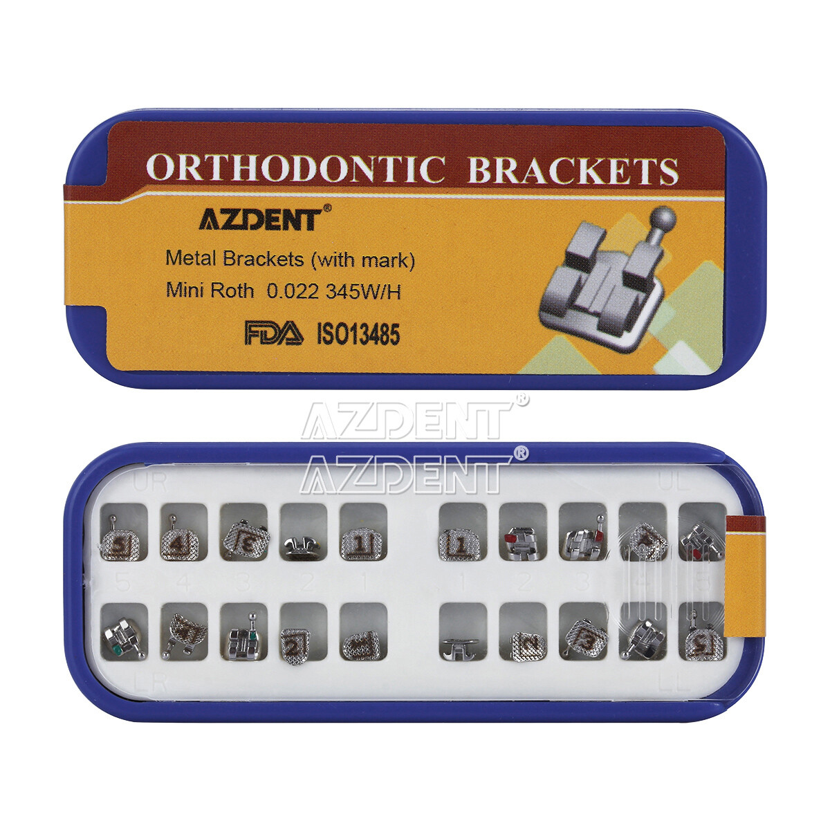 AZDENT Dental Orthodontic Bracket Braces Mini Roth/MBT .022 Hooks 345 Laser Mark
