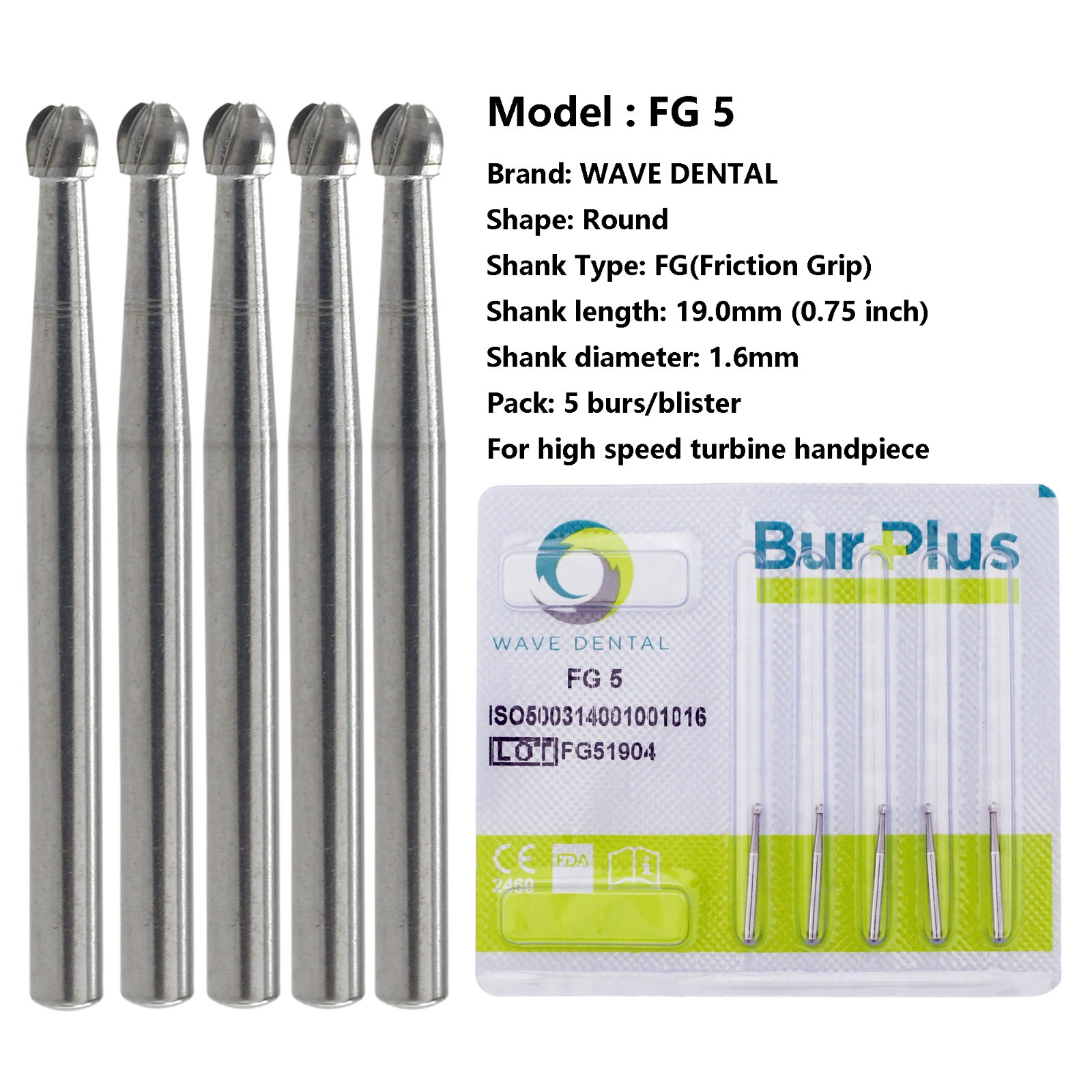 Wave Dental Carbide Burs Round for High Speed Handpiece FG 1/4 1/2 2 4 6 8 Prima