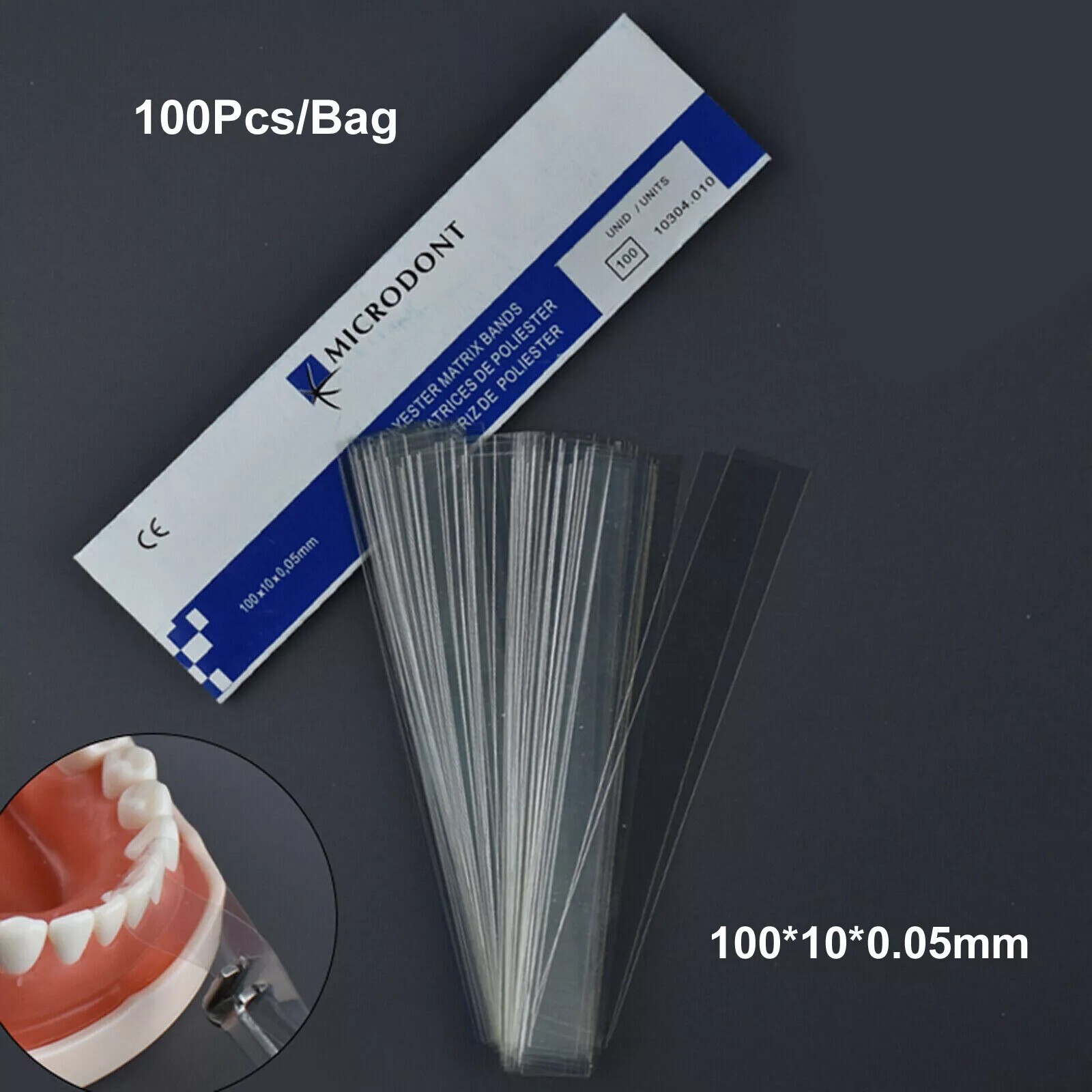 100pcs Dental Transparent Polyester Strip Matrix Bands Contoured Matrices 0.05mm