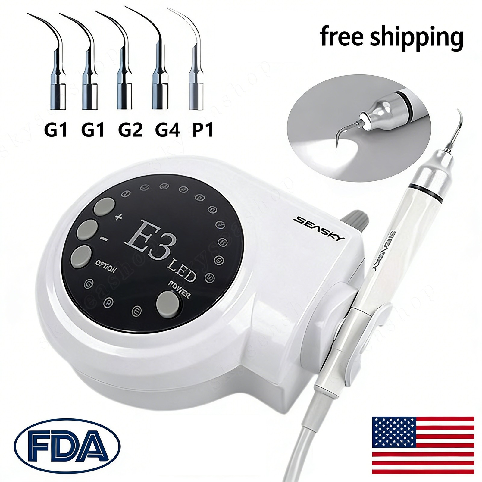Dental Ultrasonic Scaler + LED Handpiece + 5*Tips Fit SKYSEA EMS Cavitron