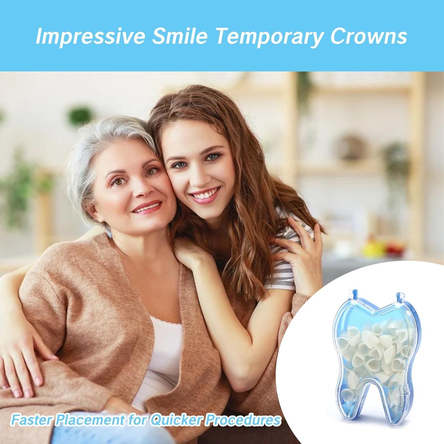 100 Pcs Tooth Caps for Broken Tooth Mixed Sizes Dental Temporary Crown Kit Front