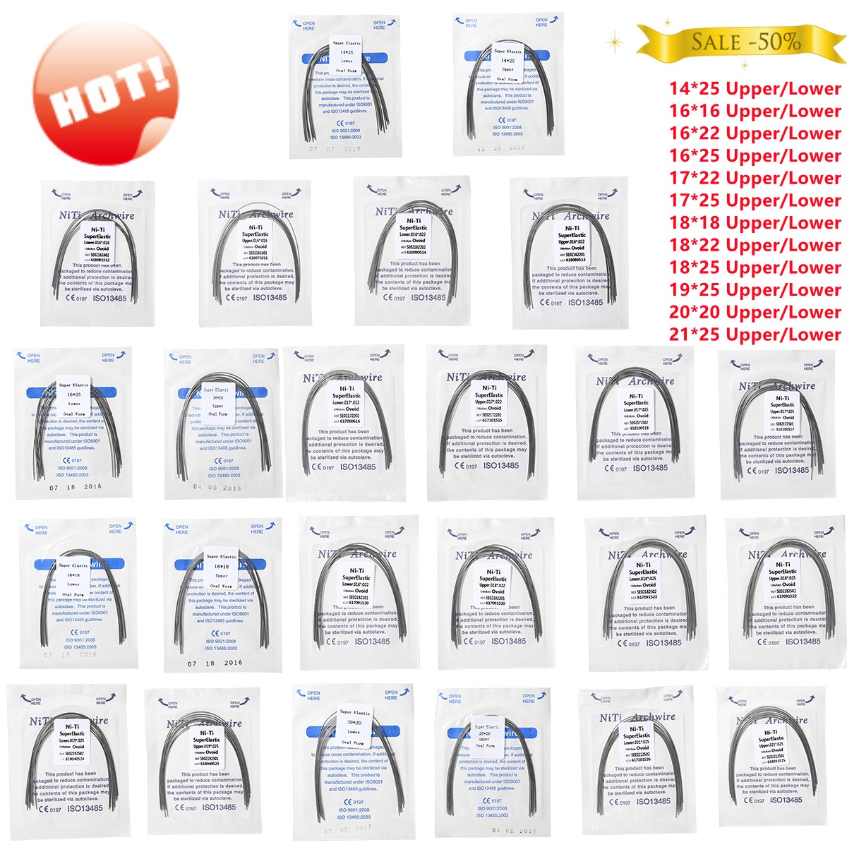 10 Packs Dent Orthodontic Arch Wire Rectangular Niti Super Elastic Upper/Lower