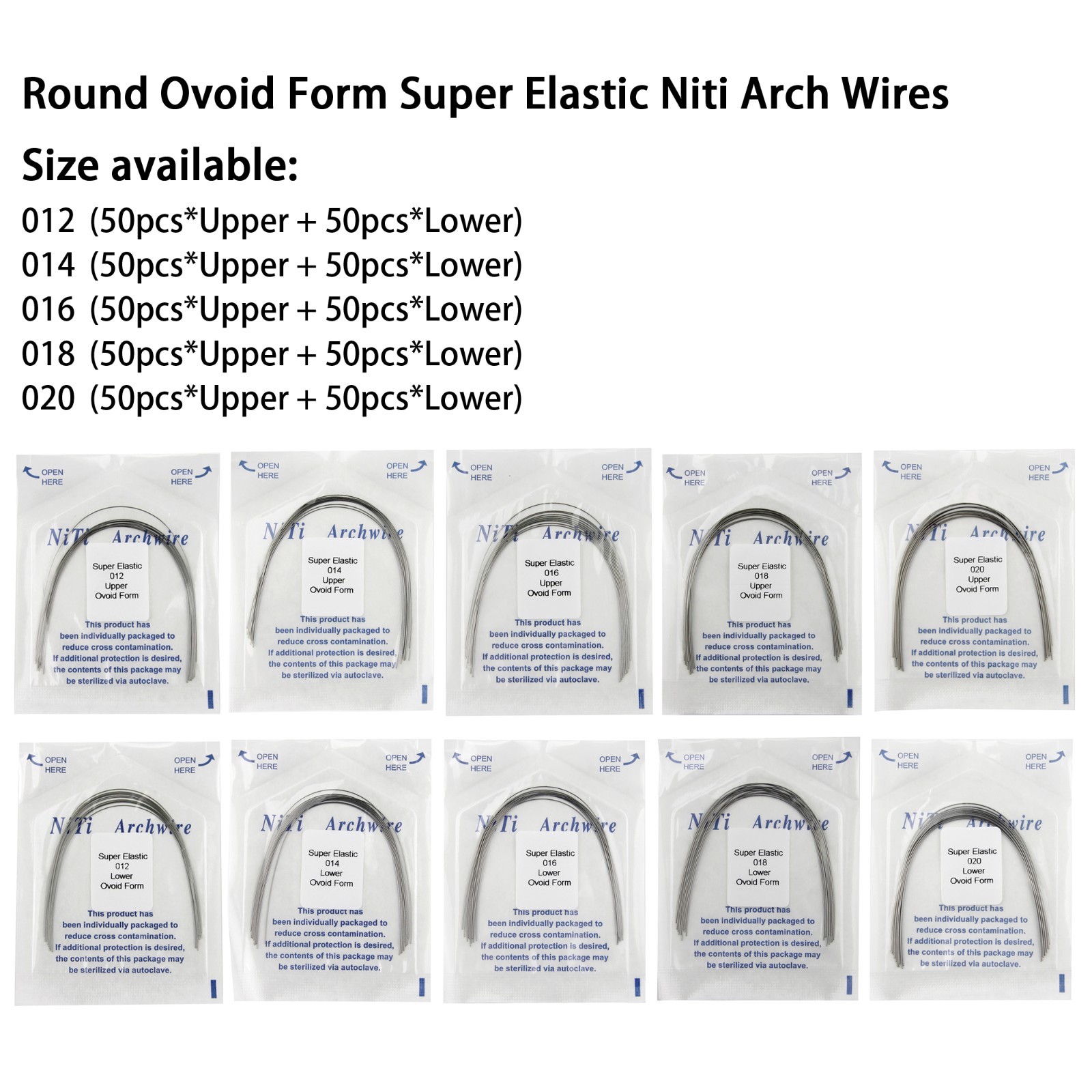 100pcs Dental Orthodontic Arch Wires Niti Stainless Steel Round Rectangular