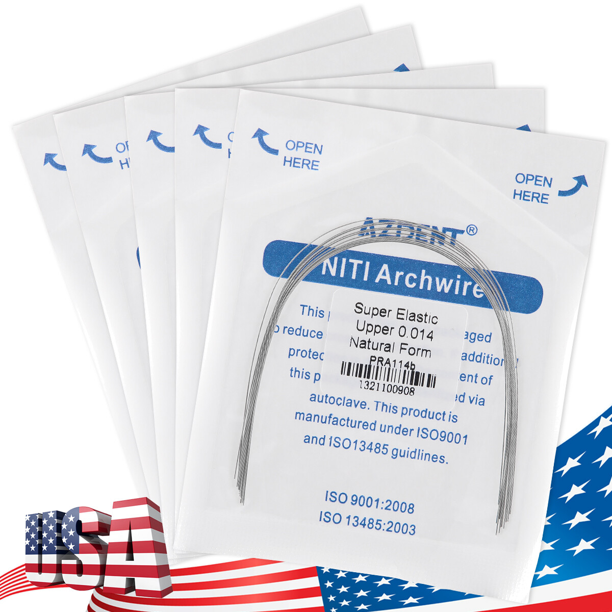 AZ Dental Orthodontic Arch Wire Super Elastic Niti Round Natural form 10pc/pk