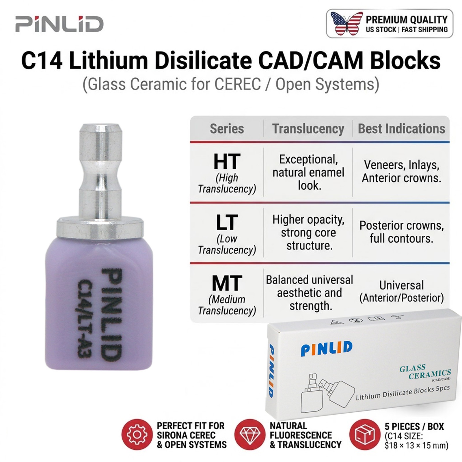 C14 Dental Lithium Disilicate Milling Blocks CEREC InLab Chairside Restorations