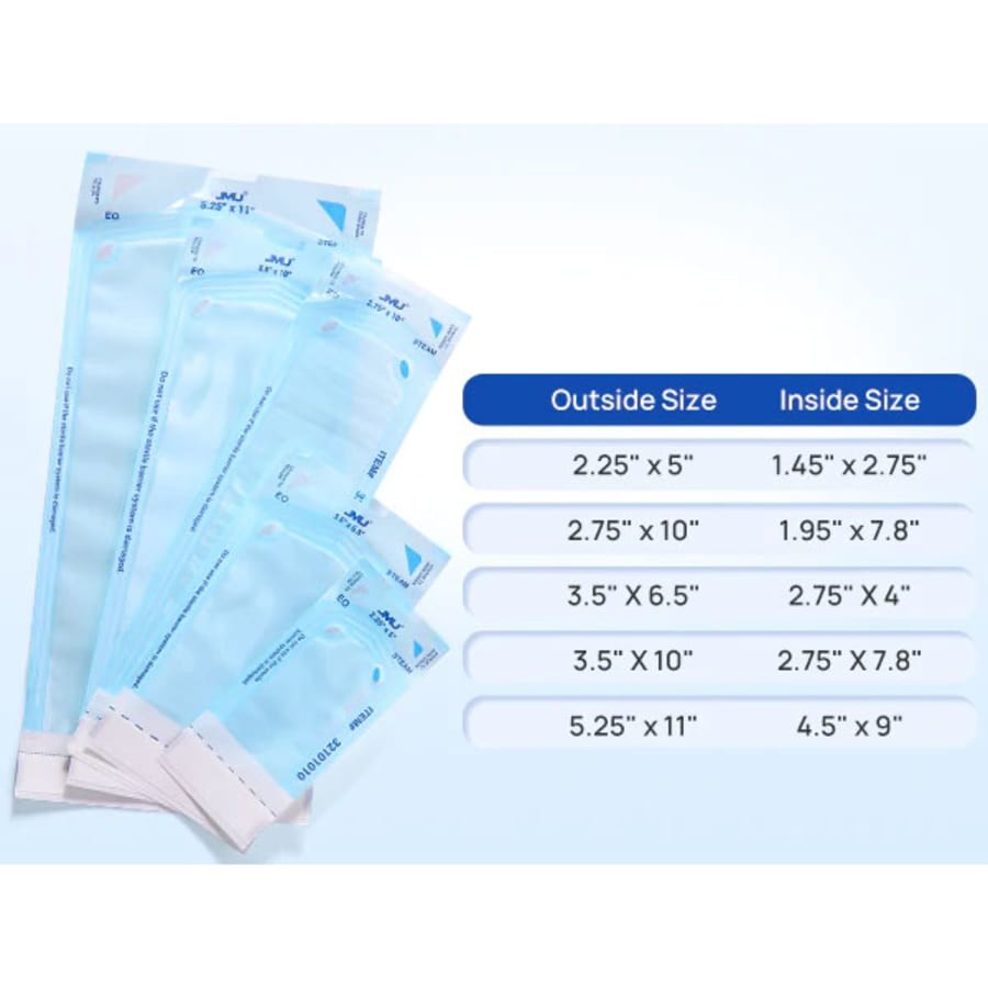 Sterilization Pouch Self-Sealing w/ Dual Indicators Multiple Sizes