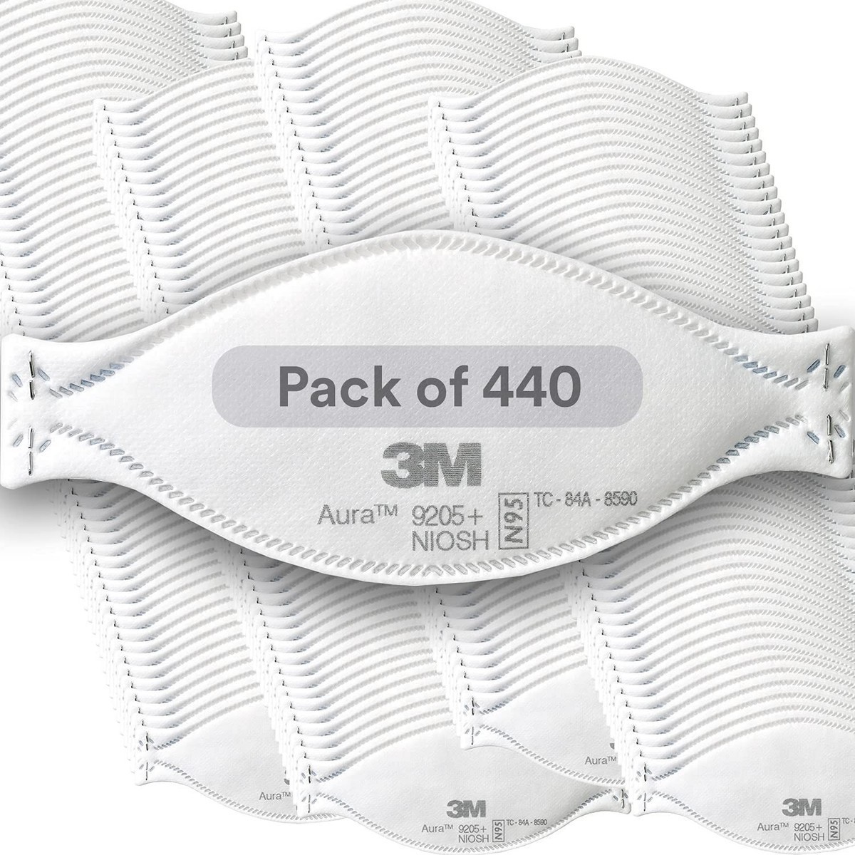 3M Aura Particulate Respirator 9205+, N95, Pack of 440 Disposable Respirators, I