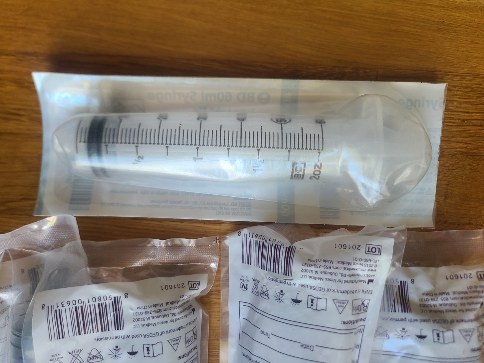 Vesco Medical 60mL ENFit Tip Syringes- Pack of 5 and 1 BD 60ml