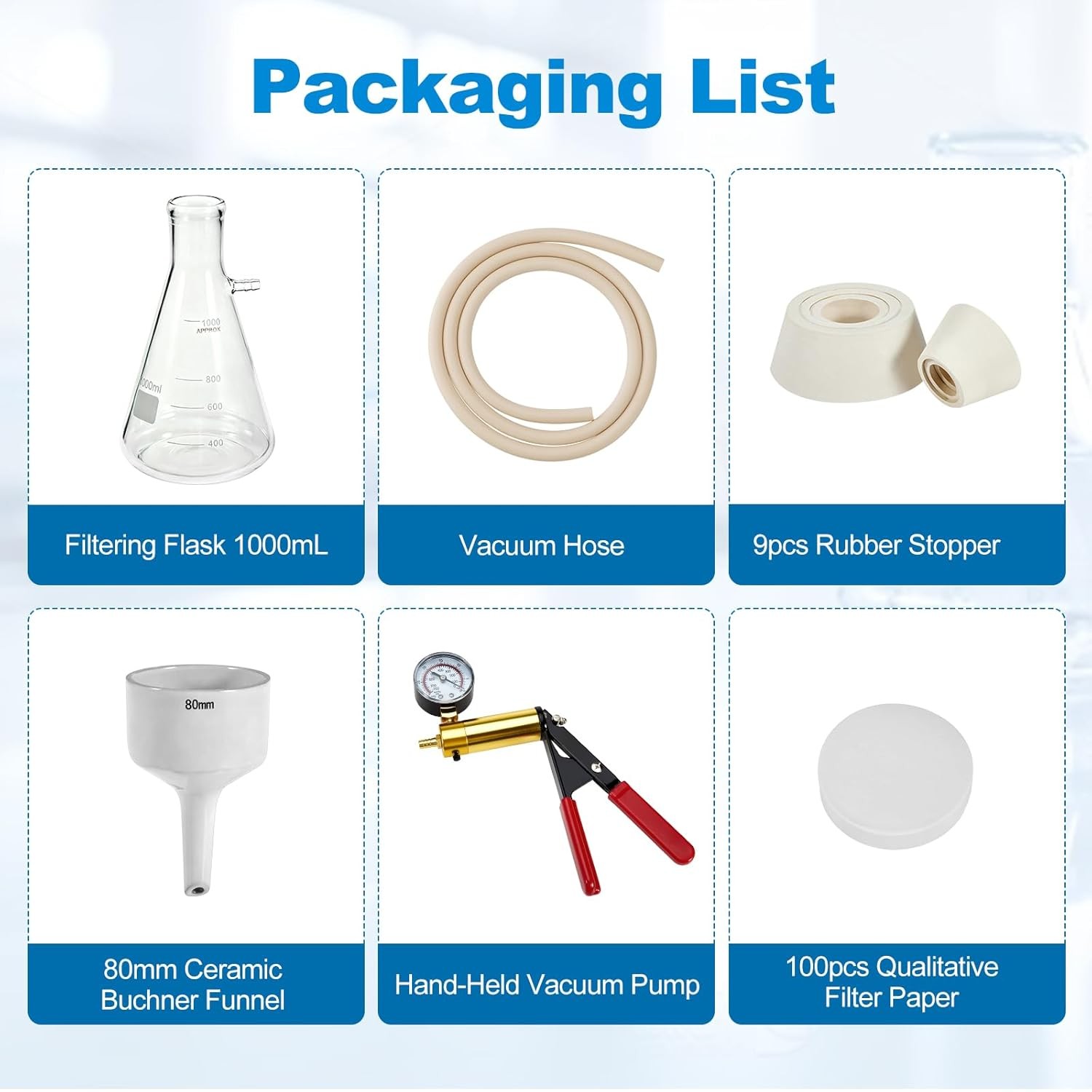 1000ml Buchner Funnel Flask Kit with Hand Pump Vacuum Lab Filters kit Optional