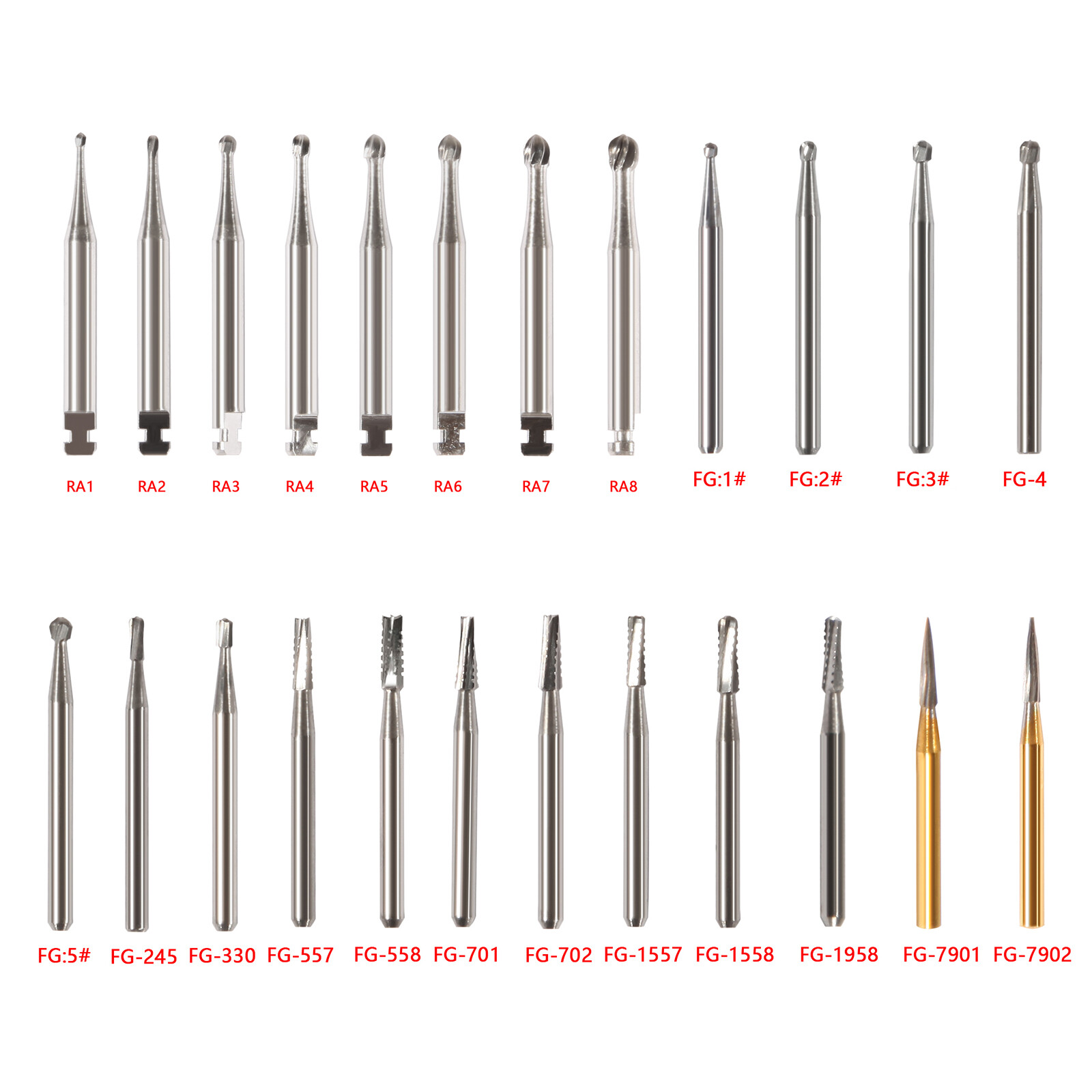 Dental Carbide Burs FG1/2/3/4/5/6/7/8 Round for High Speed Handpiece 10 -100Pcs