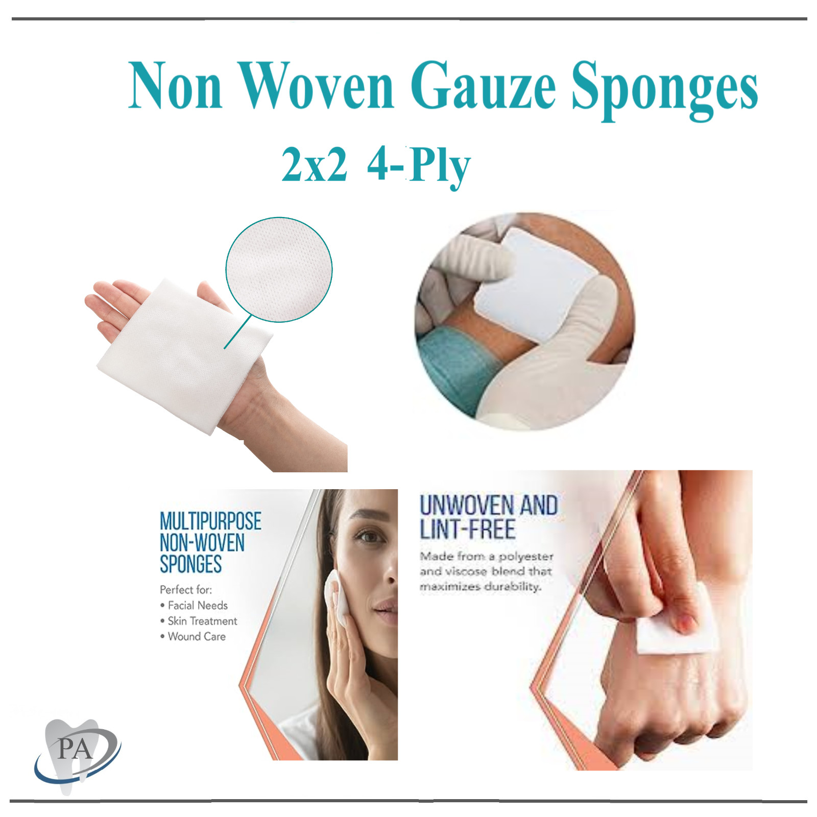 1000 Pack – 2×2 Non Woven Gauze Sponges 4-Ply, Non-Sterile Cotton Dental Medical