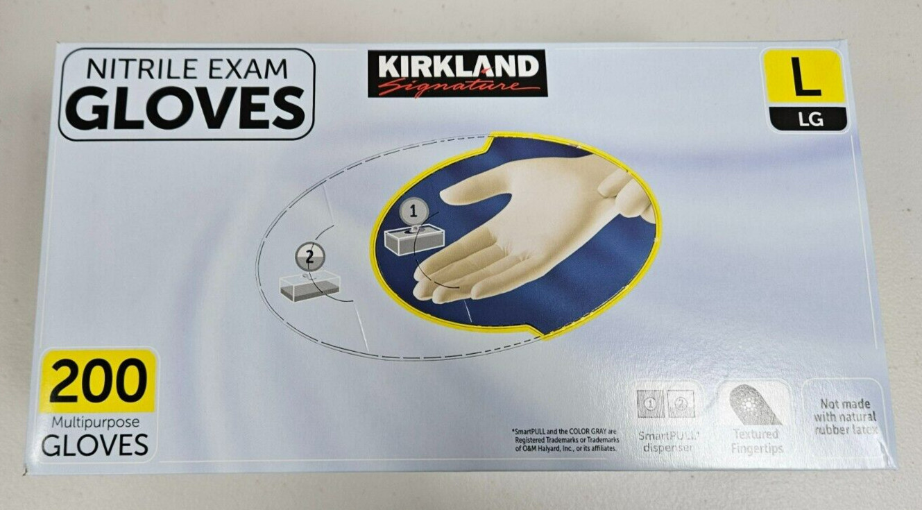 Kirkland Signature Nitrile Powder Free Dental Patient Exam Glove LARGE 200 Gray