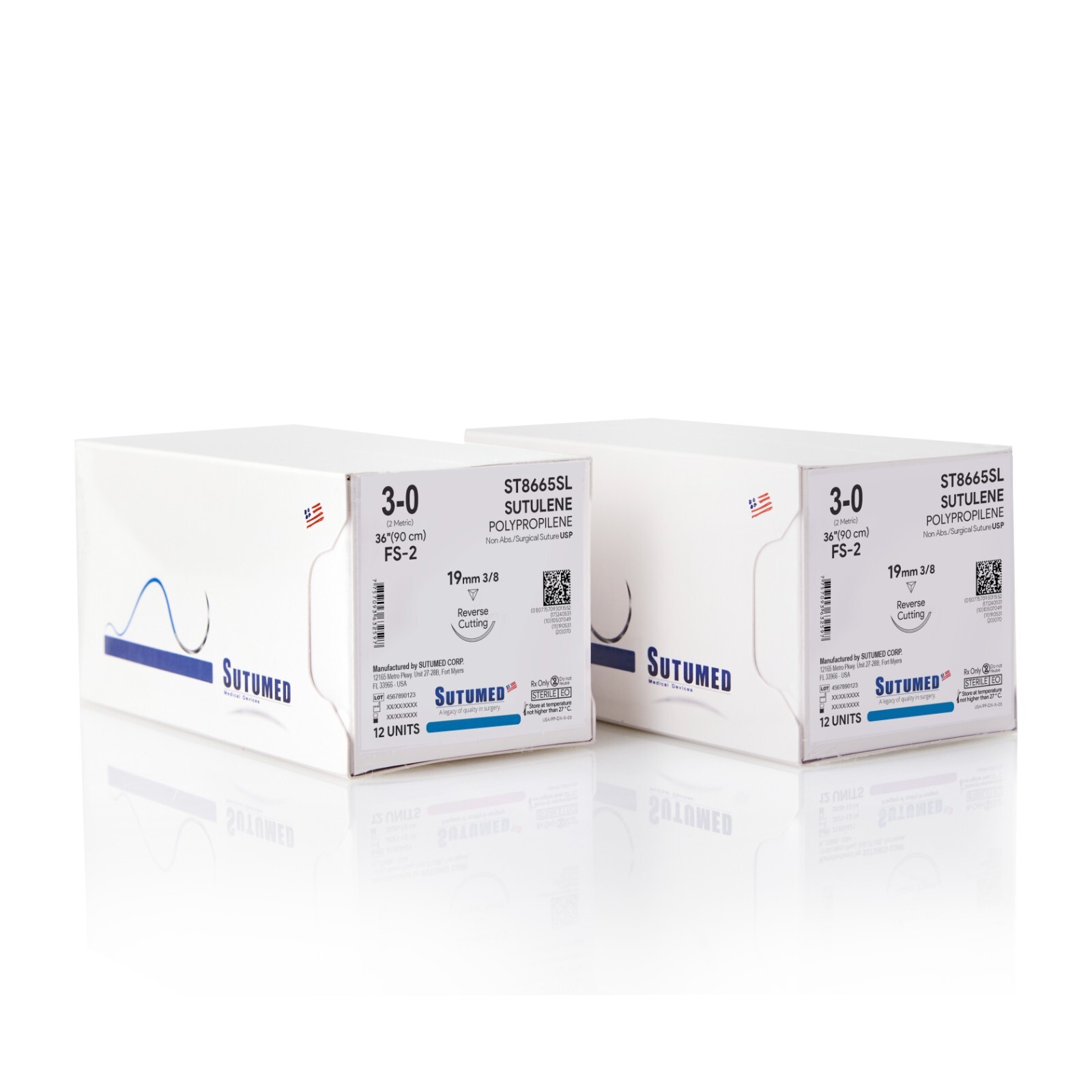 Sutumed Sutu-Lene Polypropylene Suture USP 3-0, 3/8 19mm reverse cutting