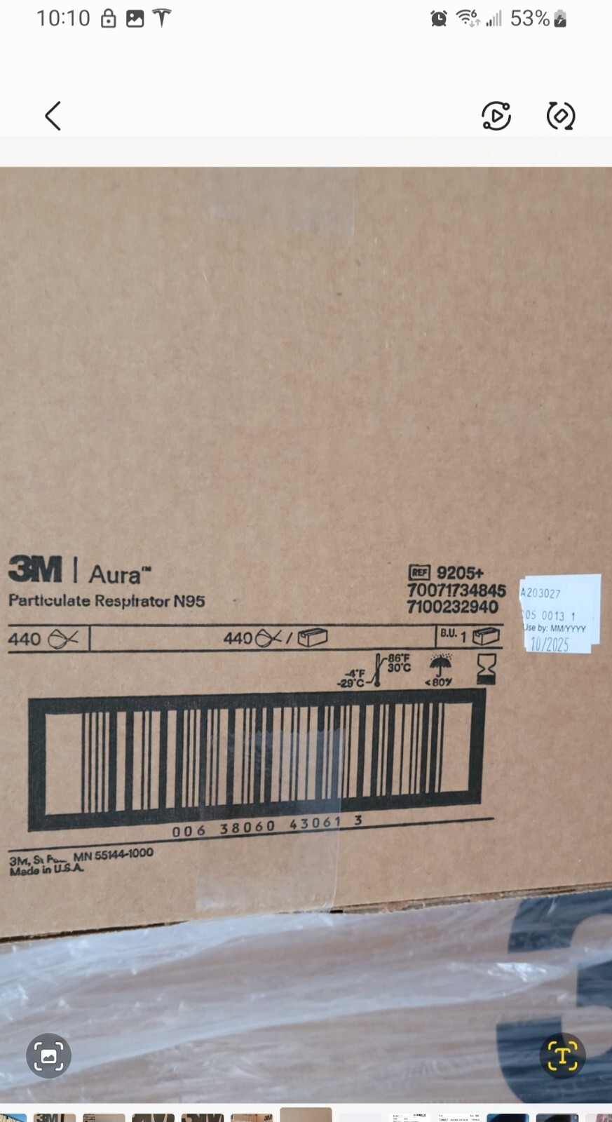 3M 9205+ AURA N95 NIOSH Approved Particulate Respirator Mask Face Masks USA MADE