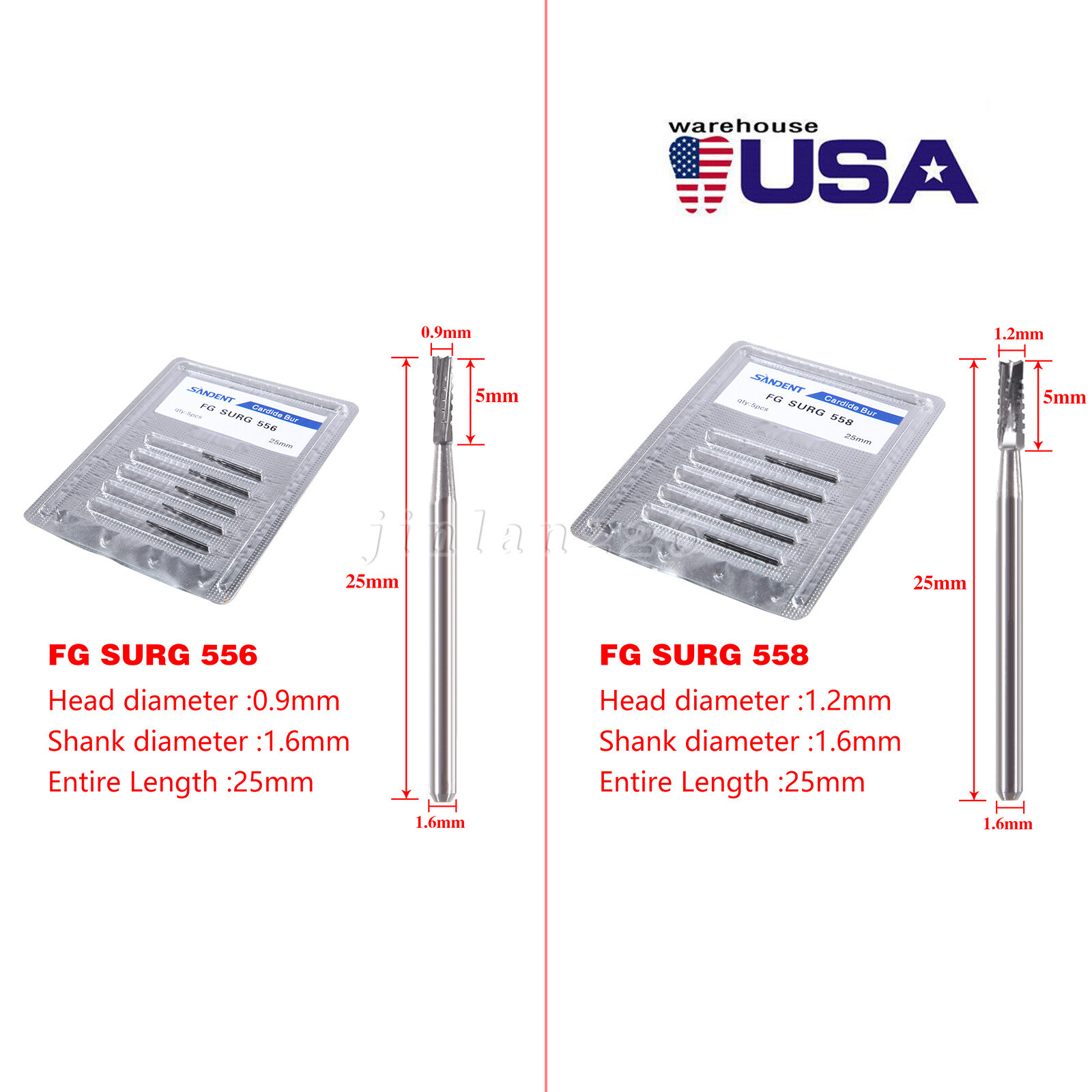 SURG 25MM Surgical Dental Carbide Burs Friction Grip For High Speed Handpiece