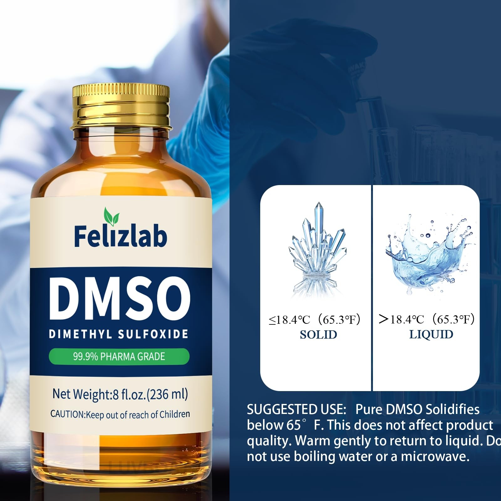 DMSO Liquid 99.9% Pure (Dimethyl Sulfoxide) 8 fl oz Undiluted Low Odor High
