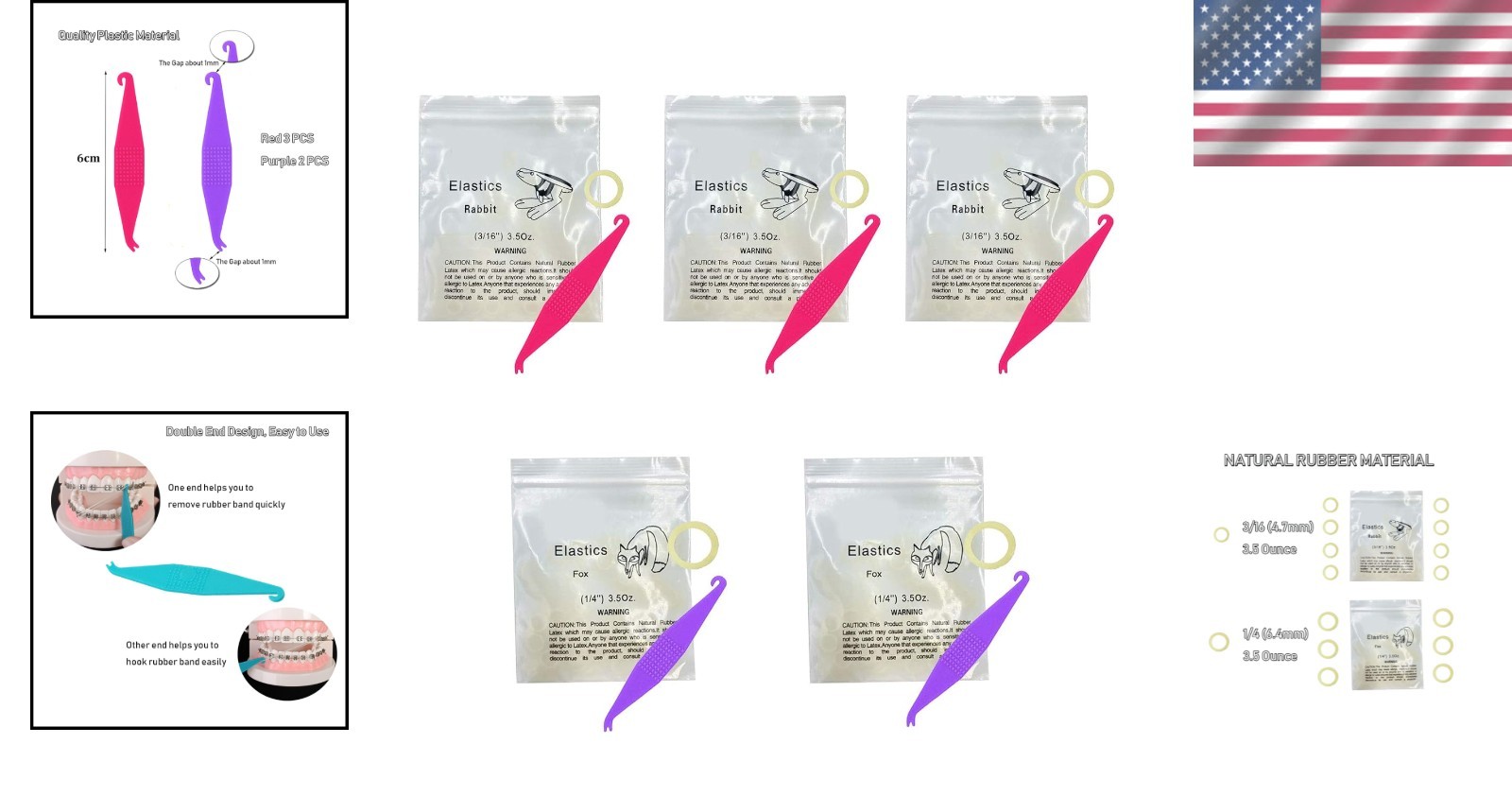 Orthodontic Rubber Bands for Braces: 500 Pack + 5 Placer Tools Included