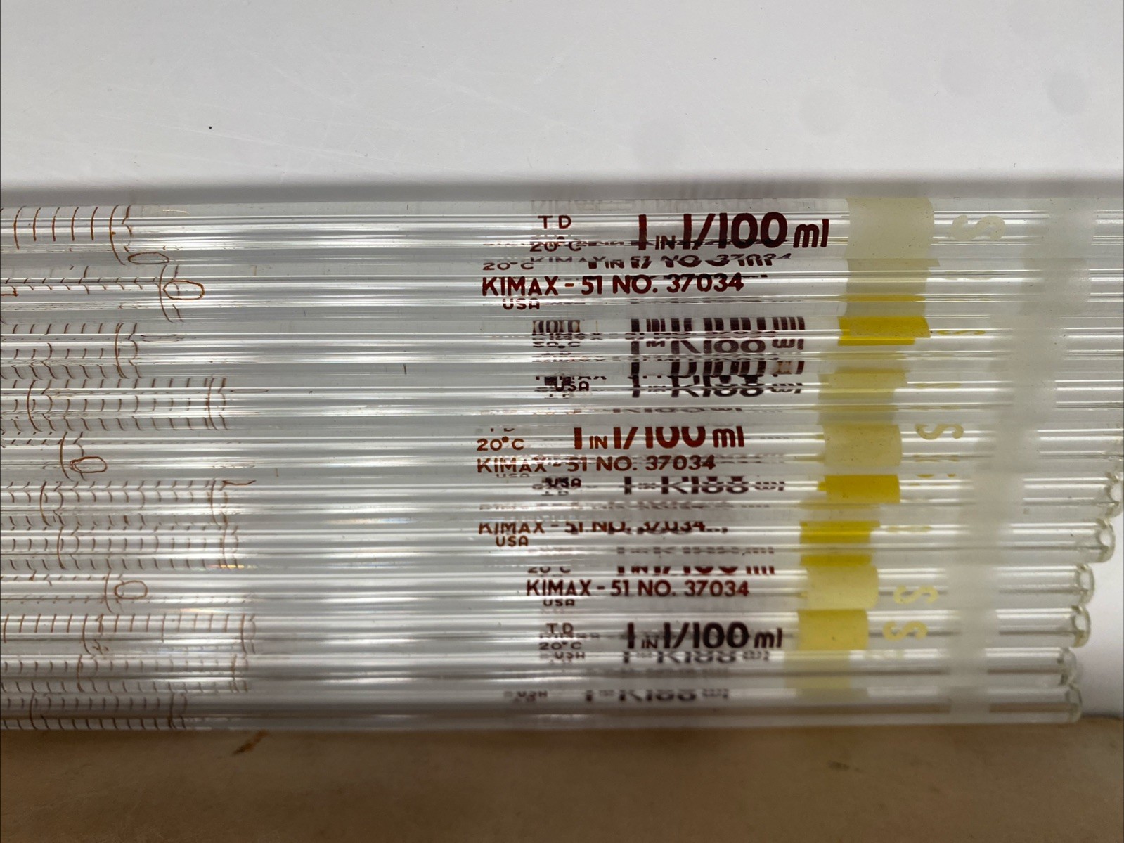 Lot Of 44 Mixed Kimble Kimax Glass Pipettes Pipets Various Sizes 37033, 37034