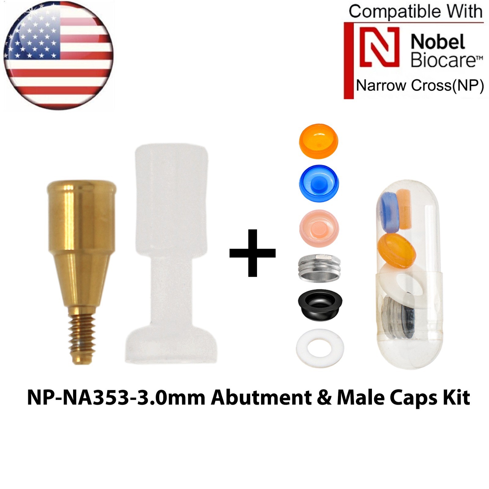 US Dental Overdenture Locator Abutment NP/RP & Male Caps Kit Fits Nobel Active