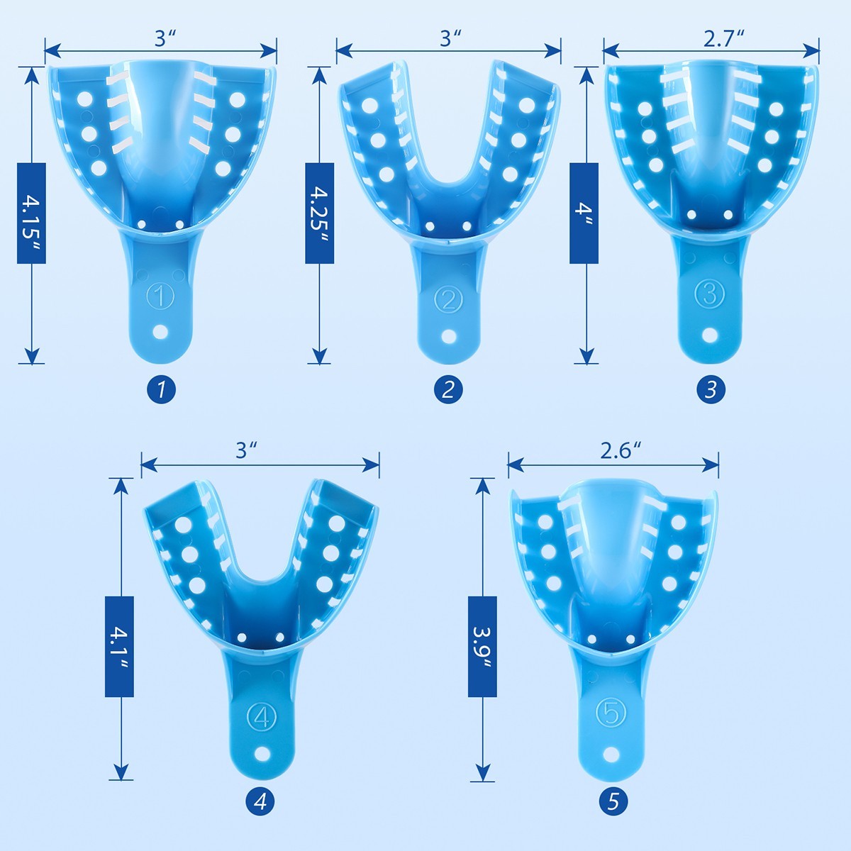 Bag of 12 Dental Impression Trays Plastic Perforated S/M/L Upper/Lower