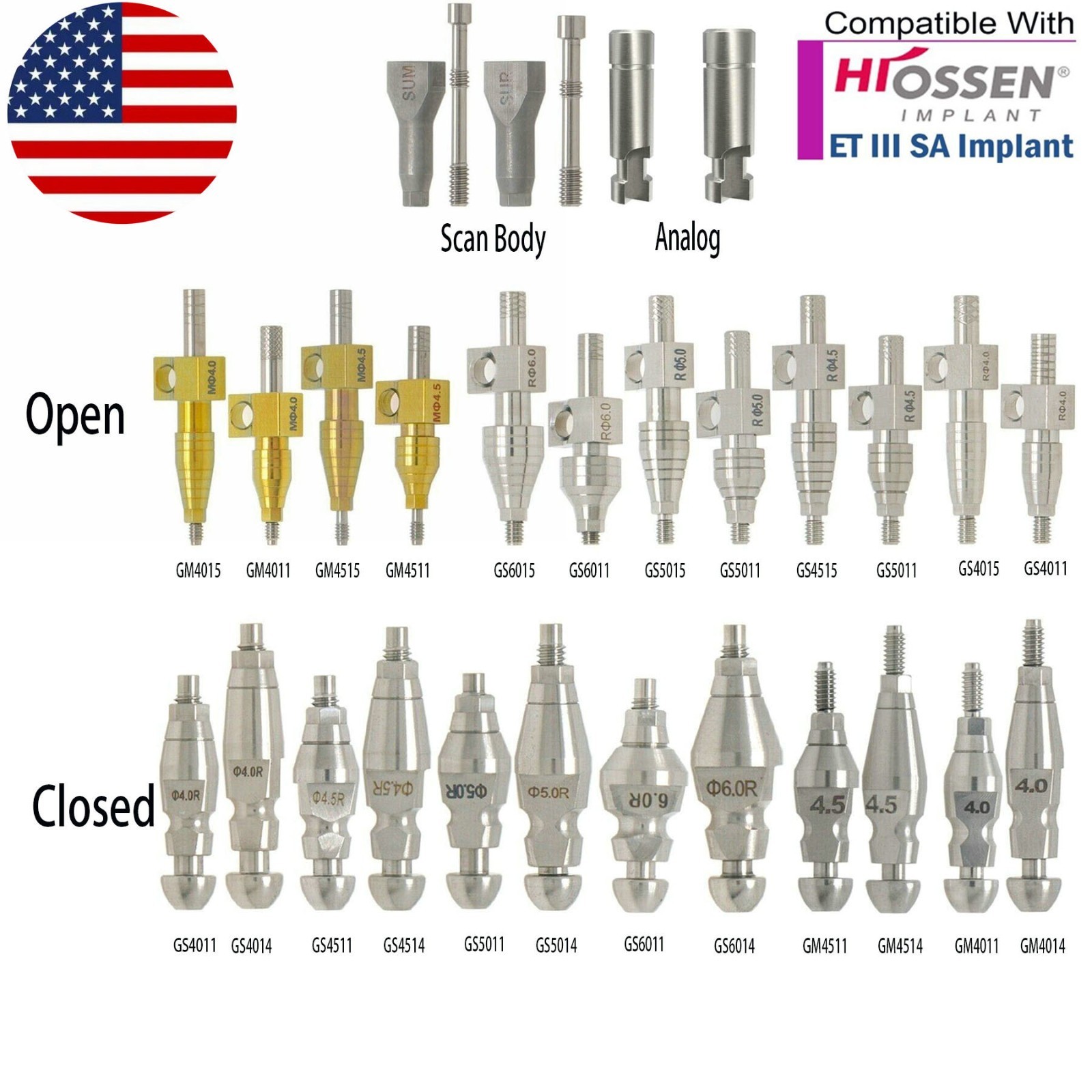 Dental Lab Analog Transfer Impression Coping Open Closed Tray Fit Hiossen Osstem