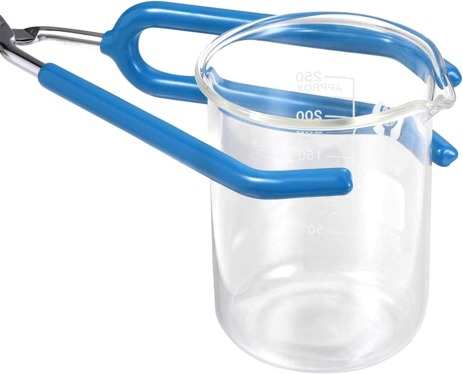 uxcell Lab Beaker Tongs 3 Prongs Stainless Steel 11.81-inch Opens Blue,Silver
