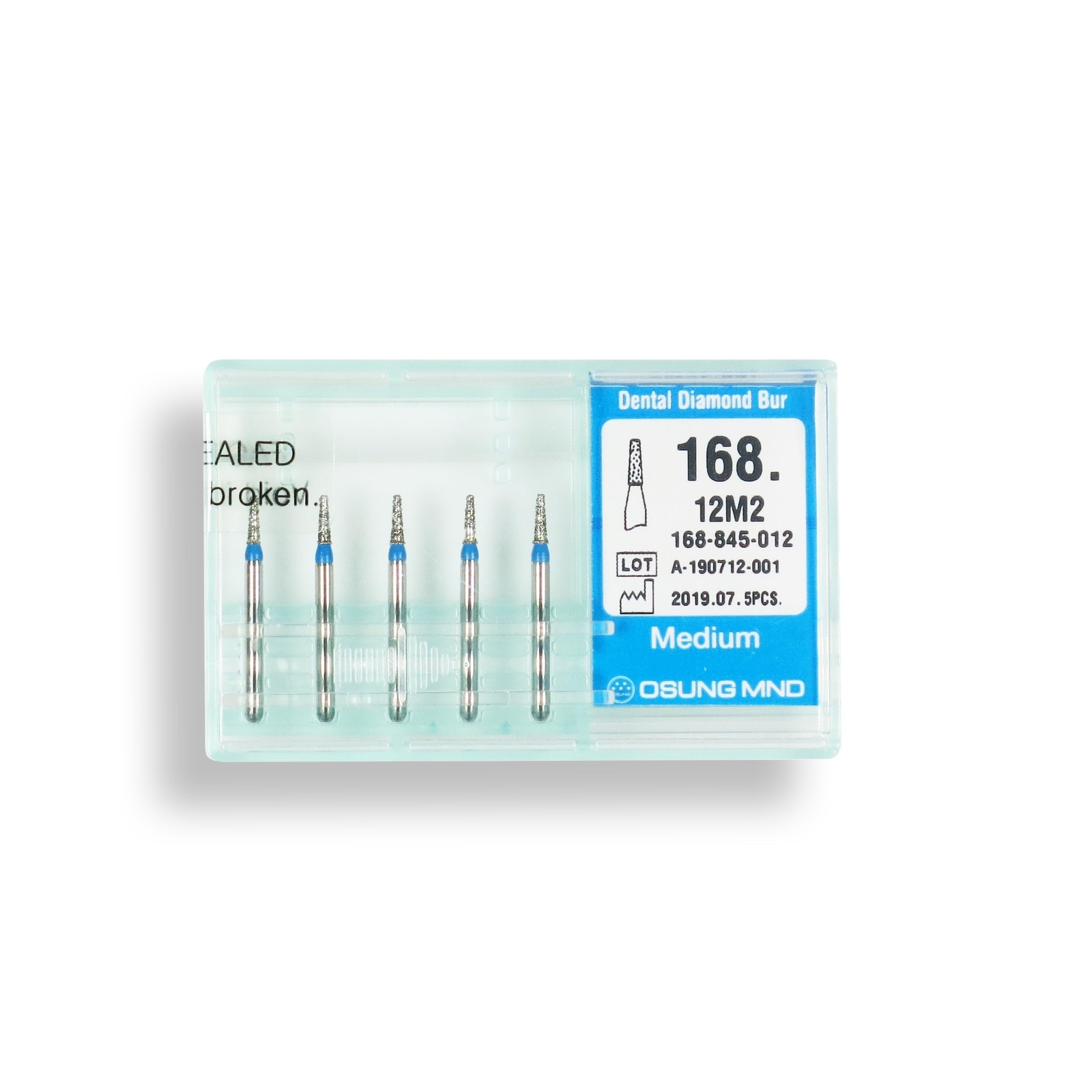 Conical, Truncated 1.2 mm Dia. Medium Grit Diamond Dental Bur 25 Pcs. 168.12M2