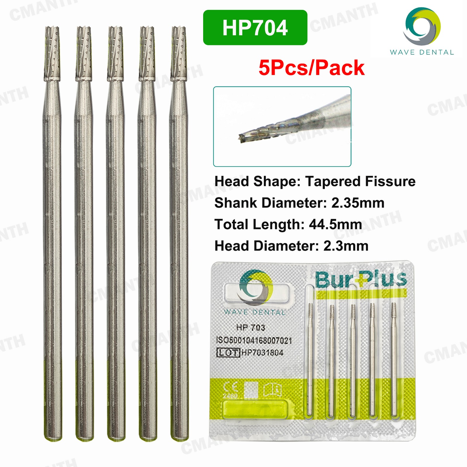 US WAVE Dental Carbide Burs HP Tapered Fissere Fit Low Speed Straight Handpiece